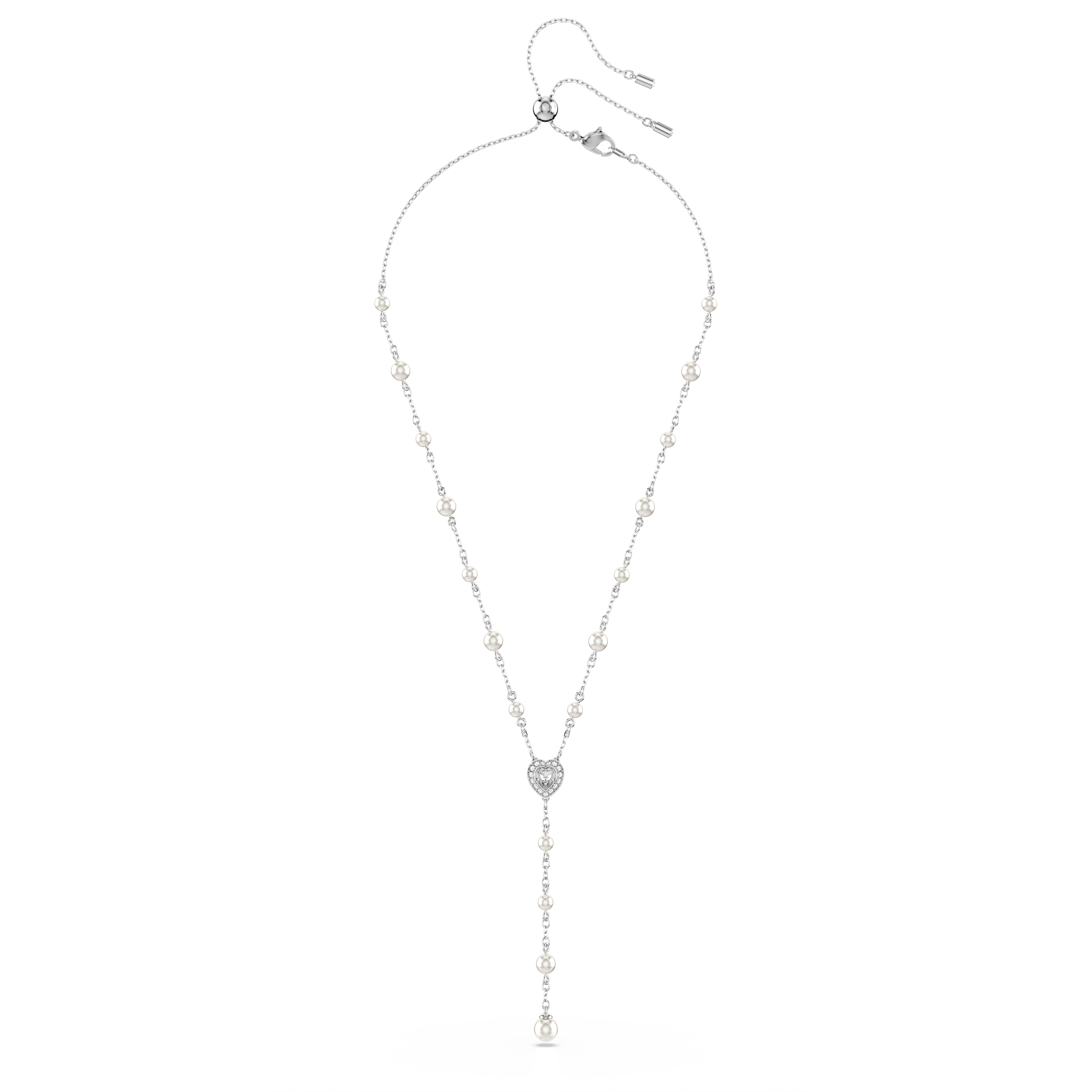 Swarovski Ariana Grande x Swarovski Y necklace, Mixed cuts, Crystal pearl, Heart, White, Rhodium plated 5720855