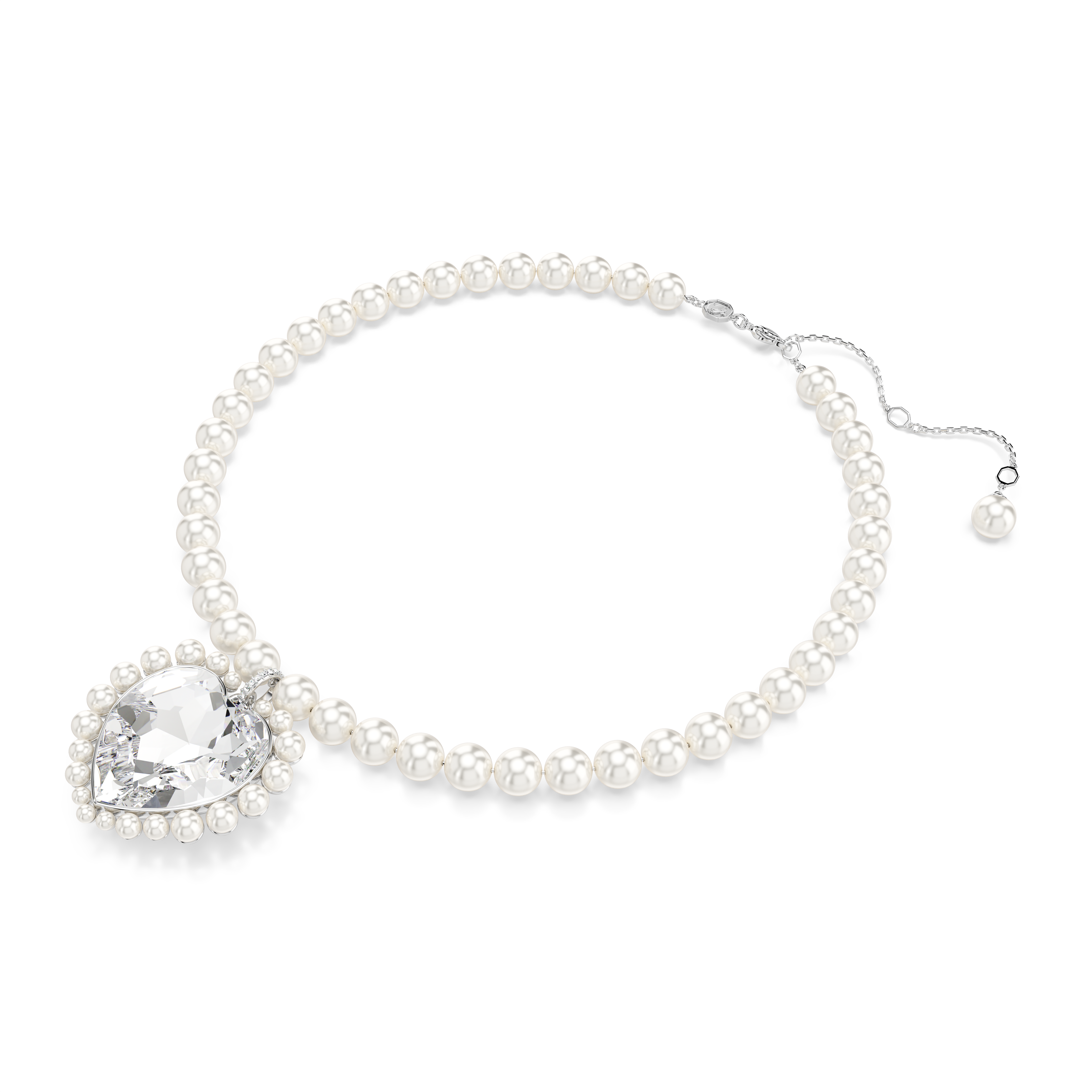 Swarovski Ariana Grande x Swarovski necklace, Crystal pearl, Heart cut, Heart, White, Rhodium plated 5720858