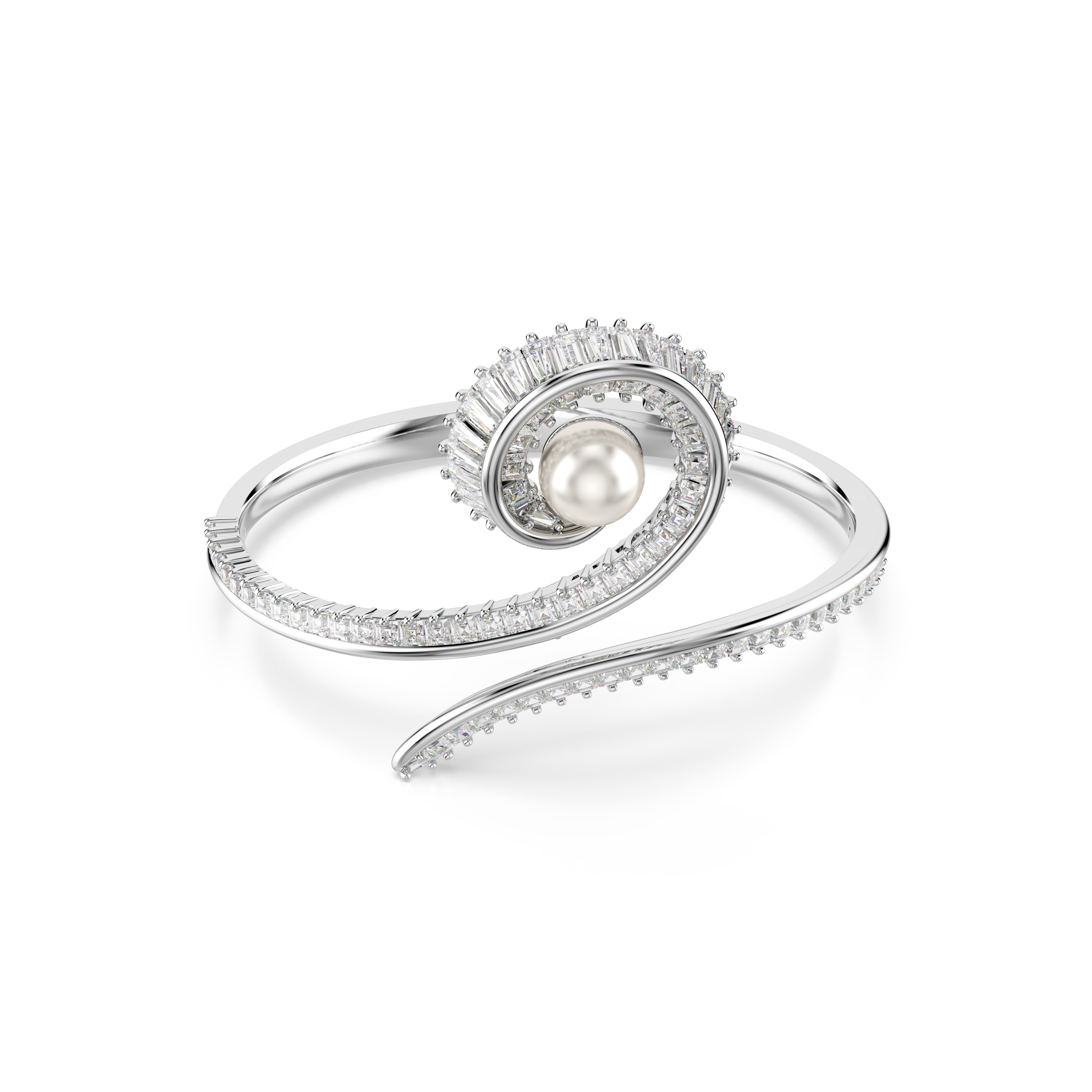 Swarovski Ariana Grande x Swarovski bangle, Crystal pearl, Baguette cut, White, Rhodium plated 5720863