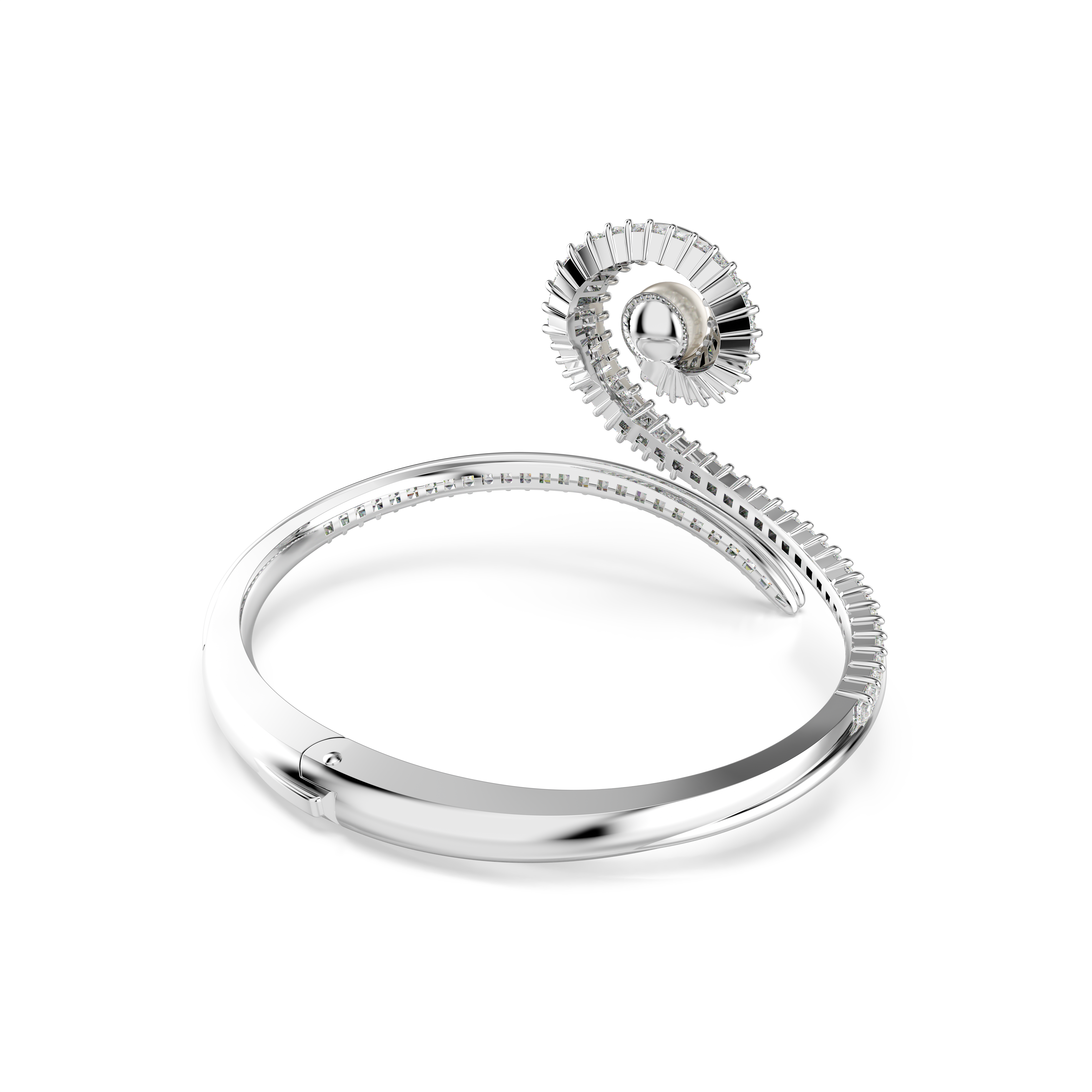 Swarovski Ariana Grande x Swarovski bangle, Crystal pearl, Baguette cut, White, Rhodium plated 5720863