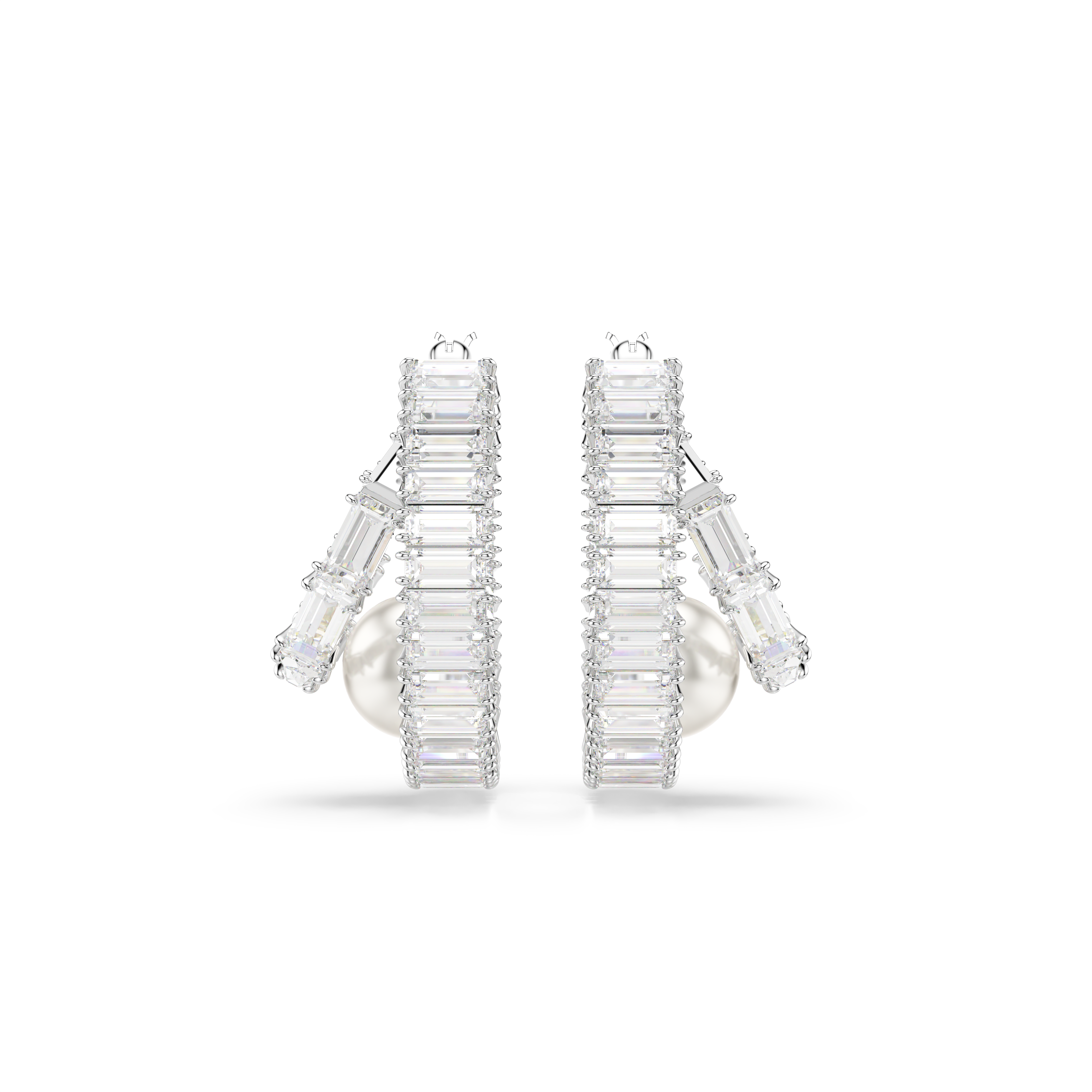 Swarovski Ariana Grande x Swarovski hoop earrings, Crystal pearl, Baguette cut, White, Rhodium plated 5720868