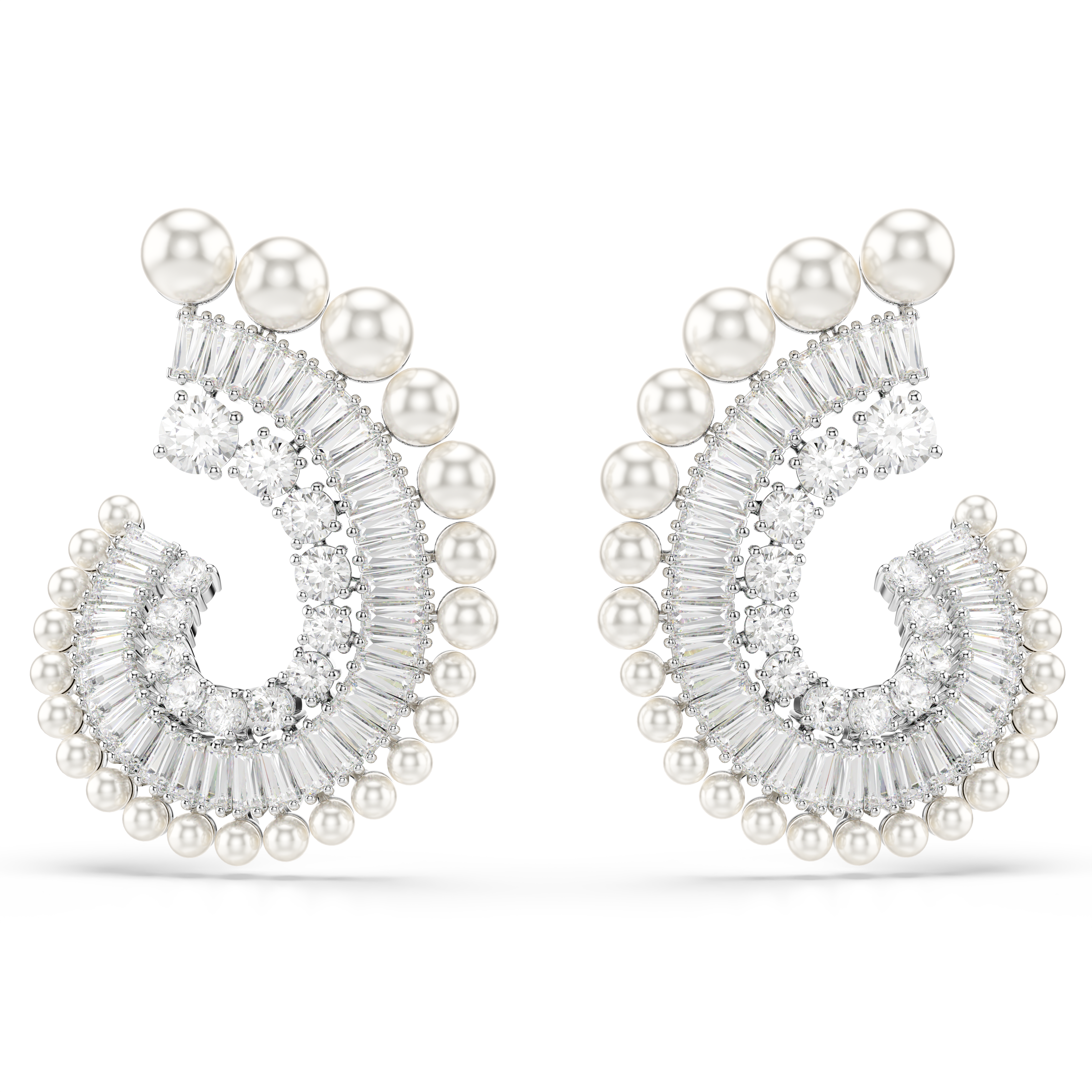 Swarovski Ariana Grande x Swarovski drop earrings, Crystal Pearl, Mixed cuts, White, Rhodium plated 5720869