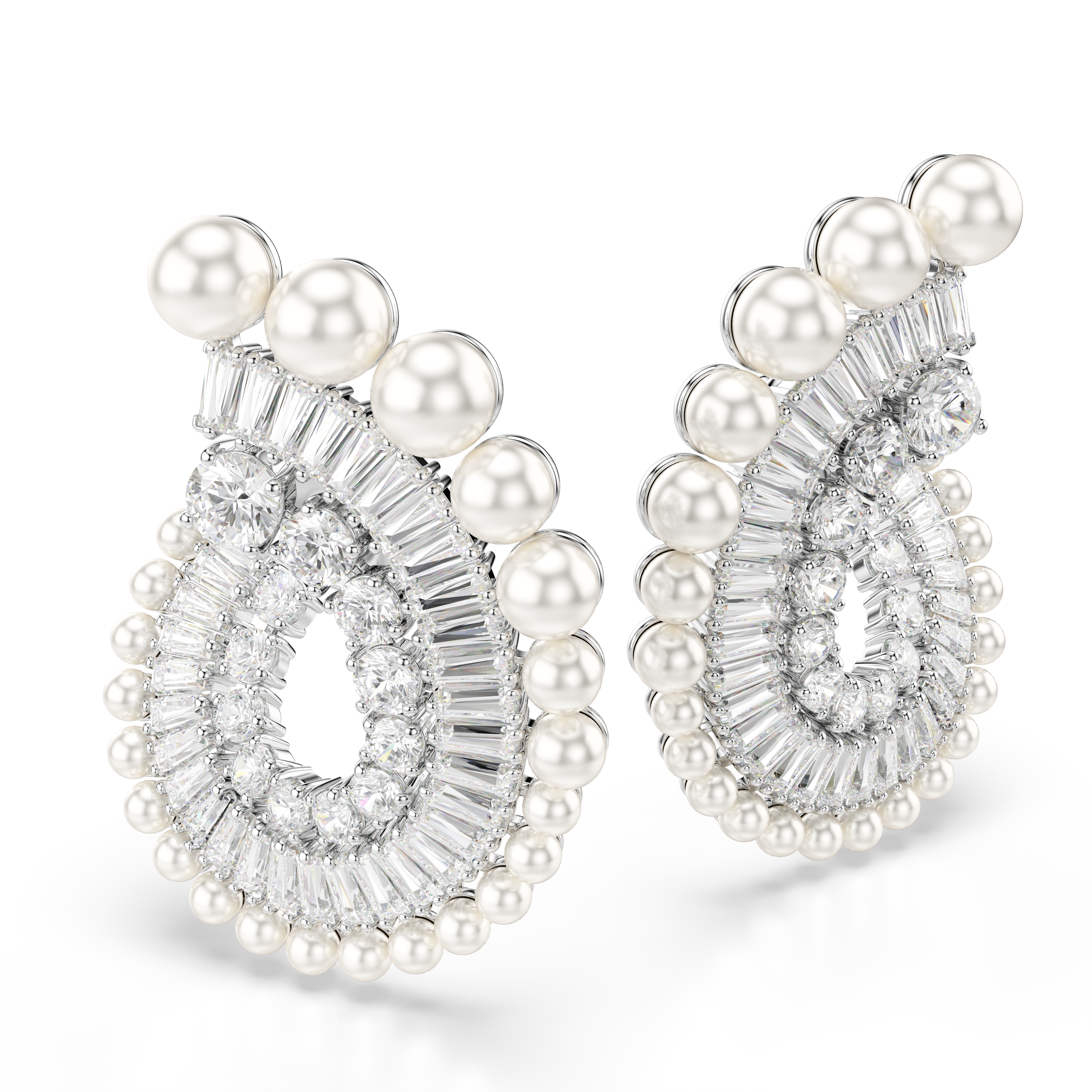 Swarovski Ariana Grande x Swarovski drop earrings, Crystal Pearl, Mixed cuts, White, Rhodium plated 5720869