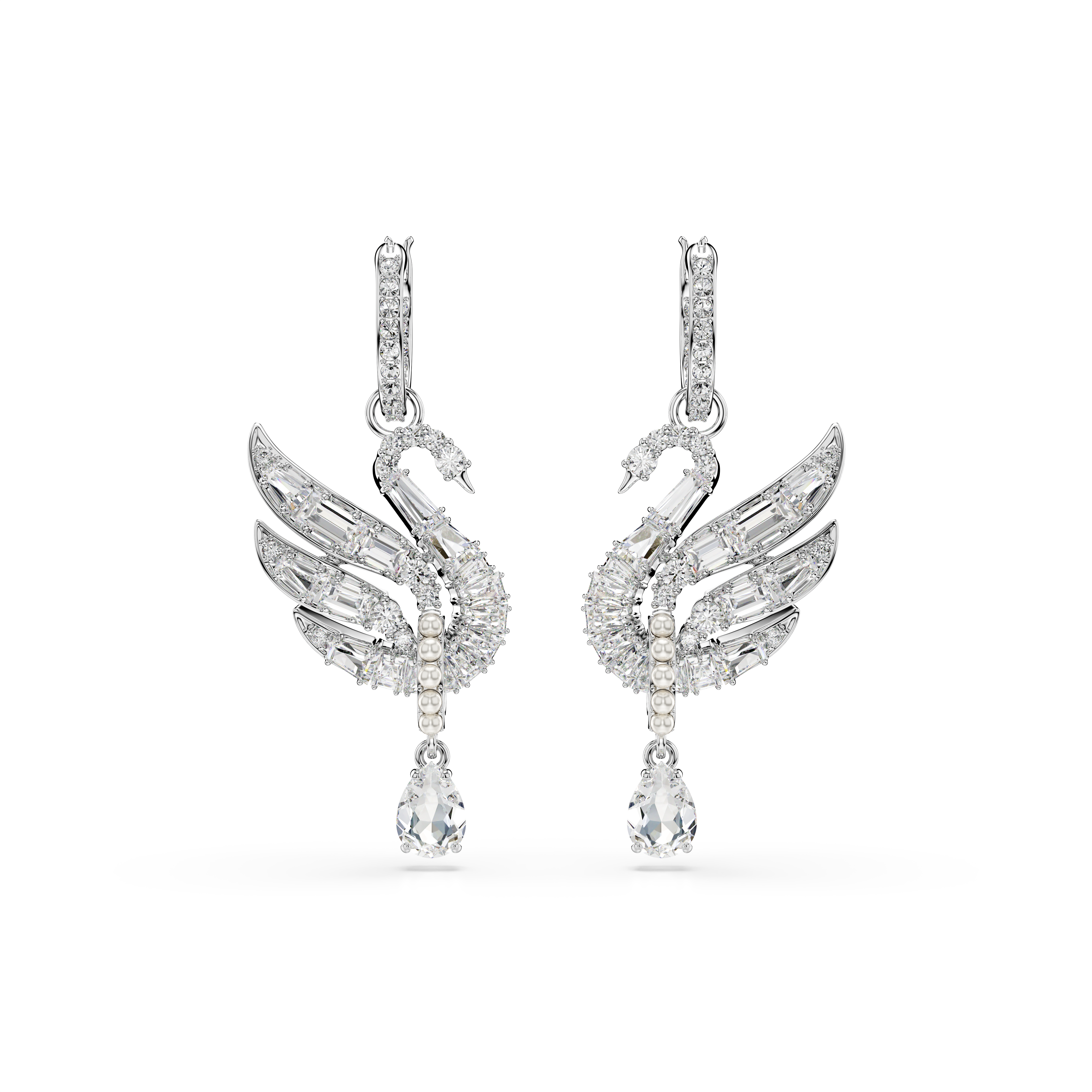 Swarovski Swan earrings, Swan, White, Rhodium plated 5723388