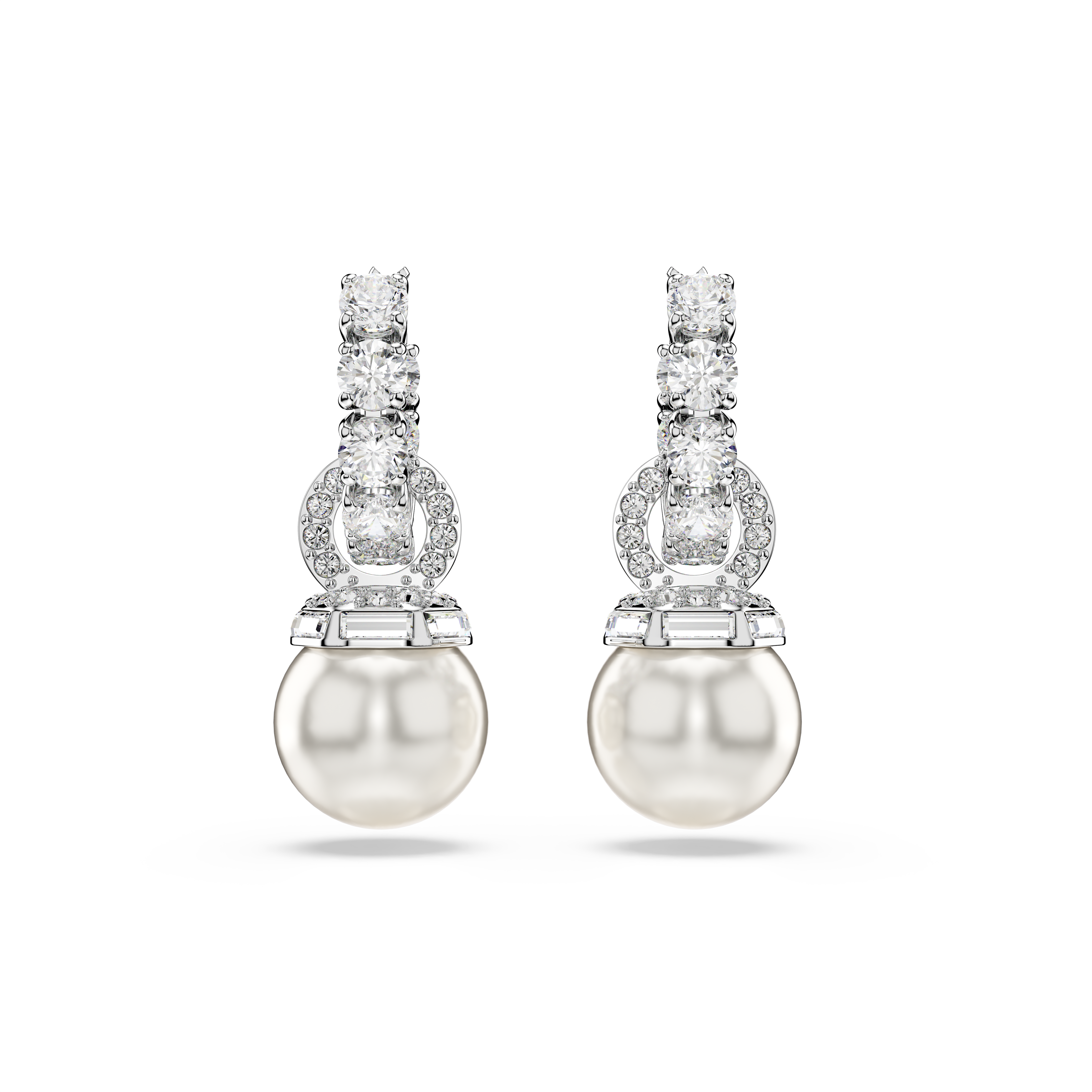 Swarovski Matrix drop earrings, Crystal pearl, Round cut, White, Rhodium plated 5723778