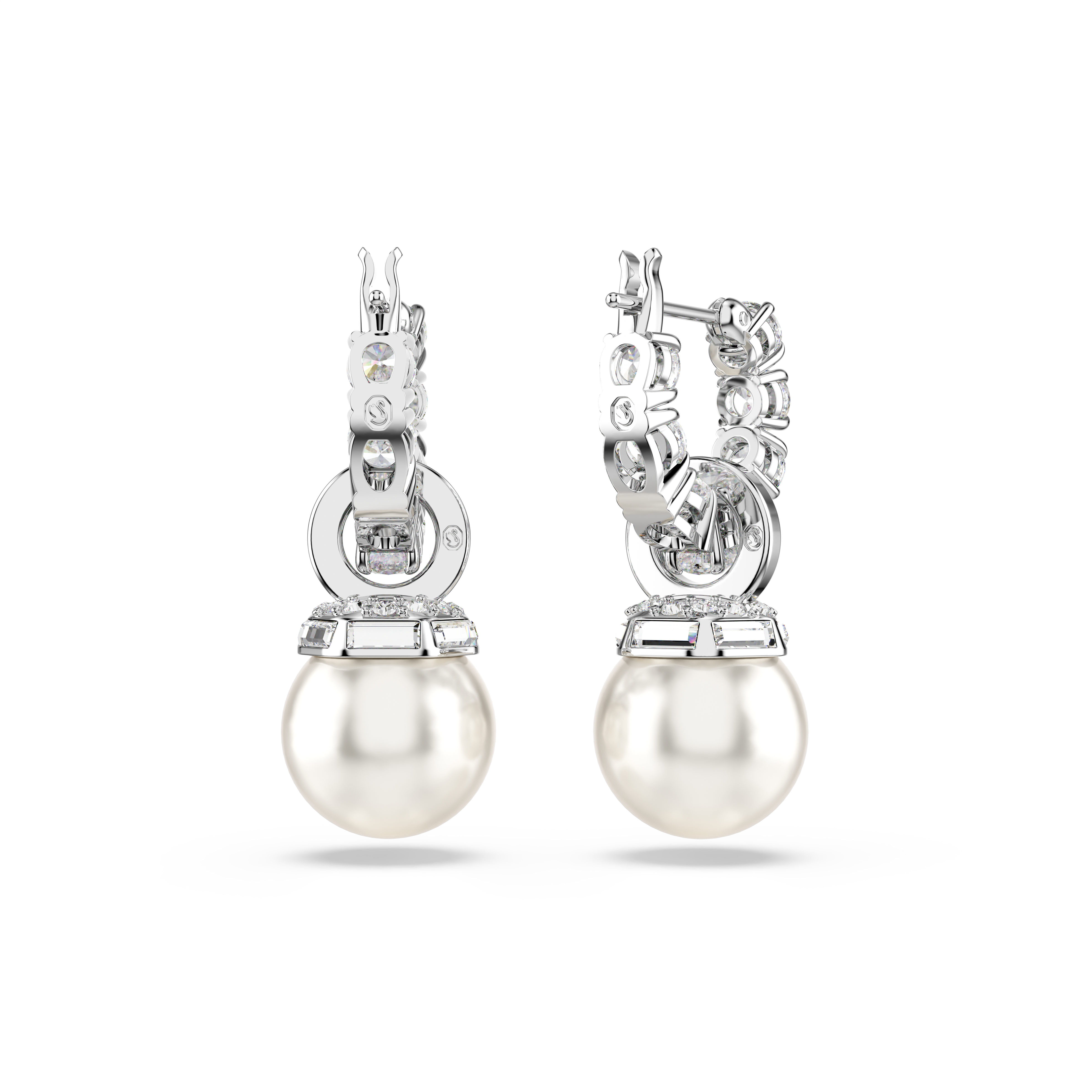 Swarovski Matrix drop earrings, Crystal pearl, Round cut, White, Rhodium plated 5723778