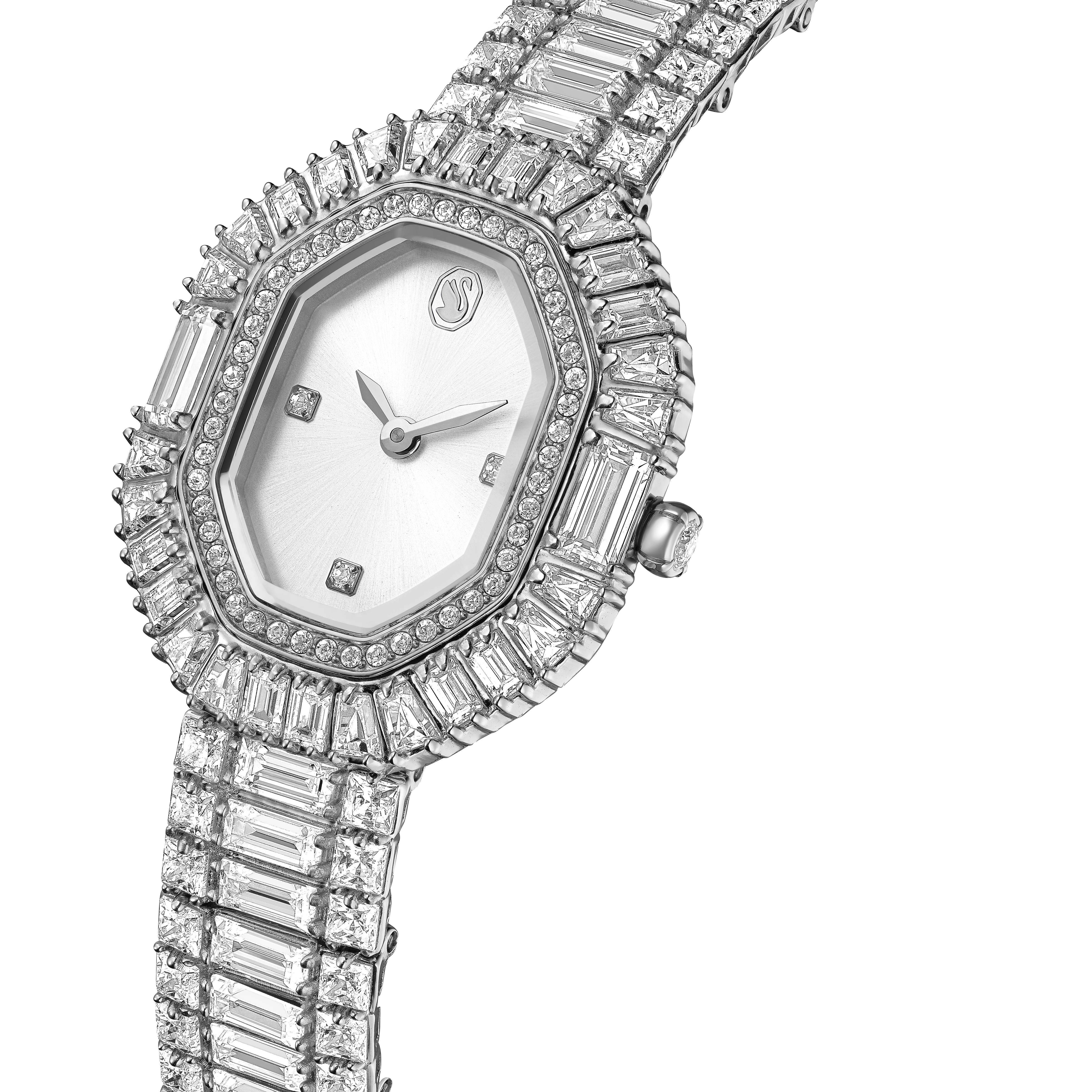 Swarovski Matrix octagon watch, Baguette cut, Metal bracelet, Silver tone, Stainless steel 5724516