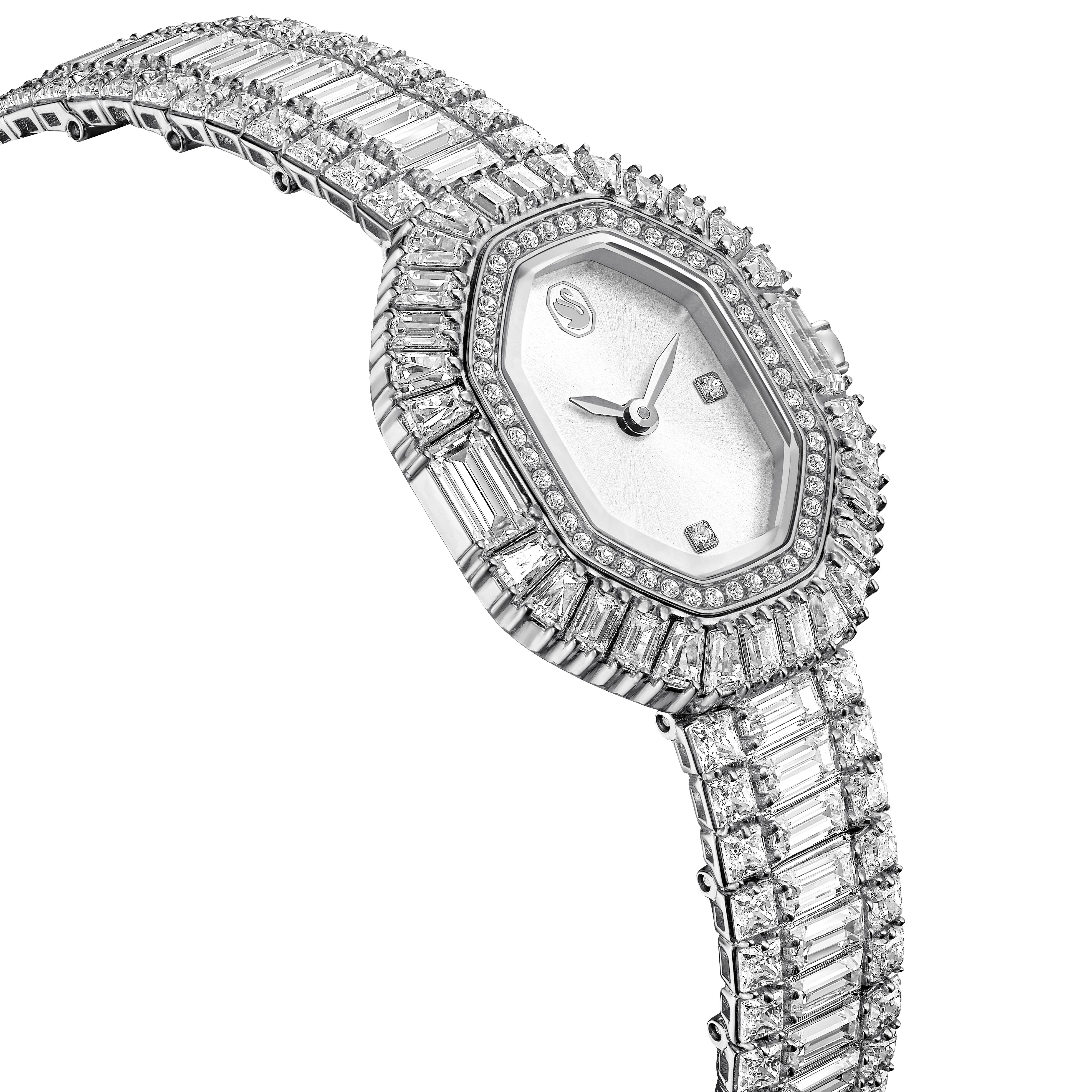 Swarovski Matrix octagon watch, Baguette cut, Metal bracelet, Silver tone, Stainless steel 5724516