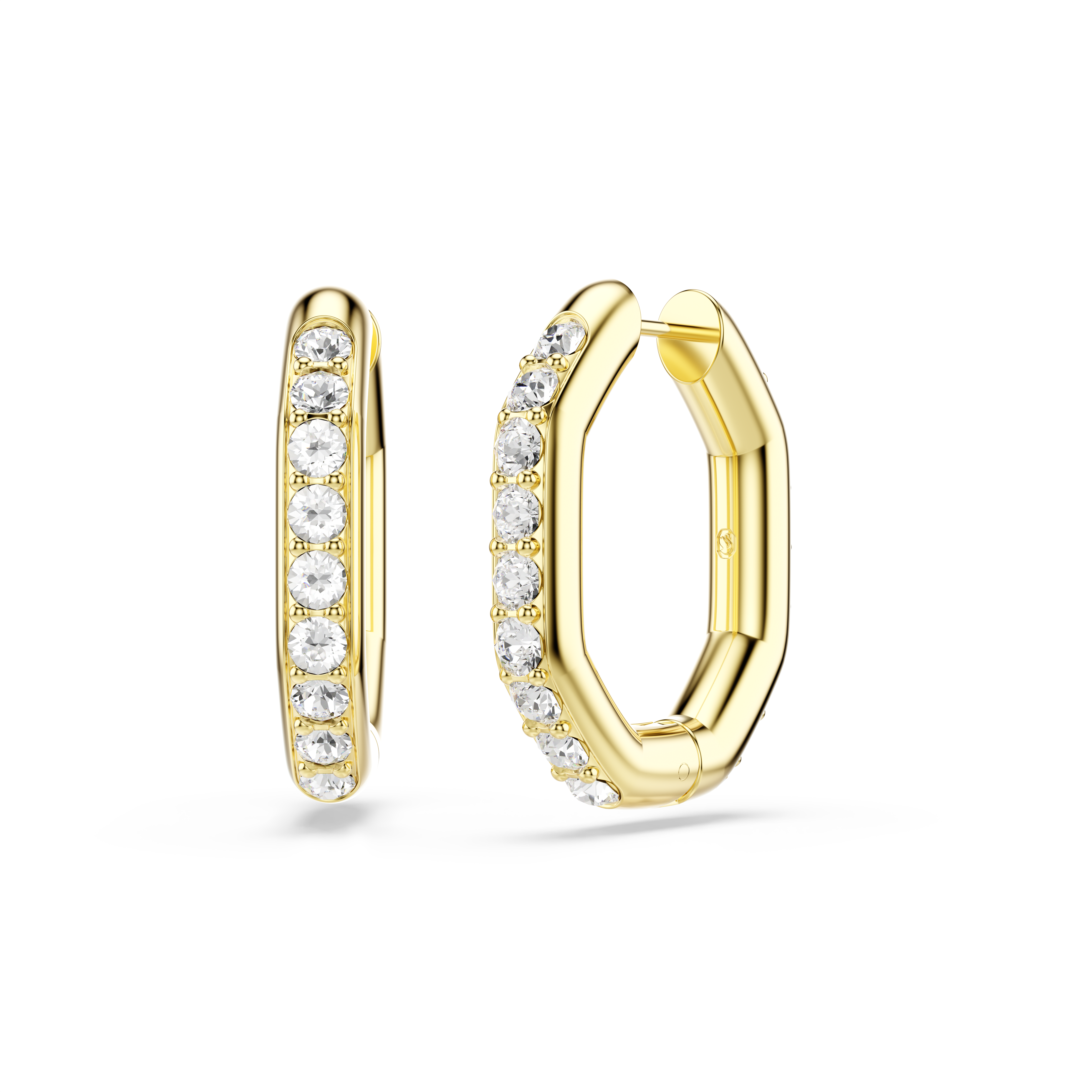 Swarovski Dextera hoop earrings, Octagon shape, Round cut, Medium, White, Gold-tone plated 5724584