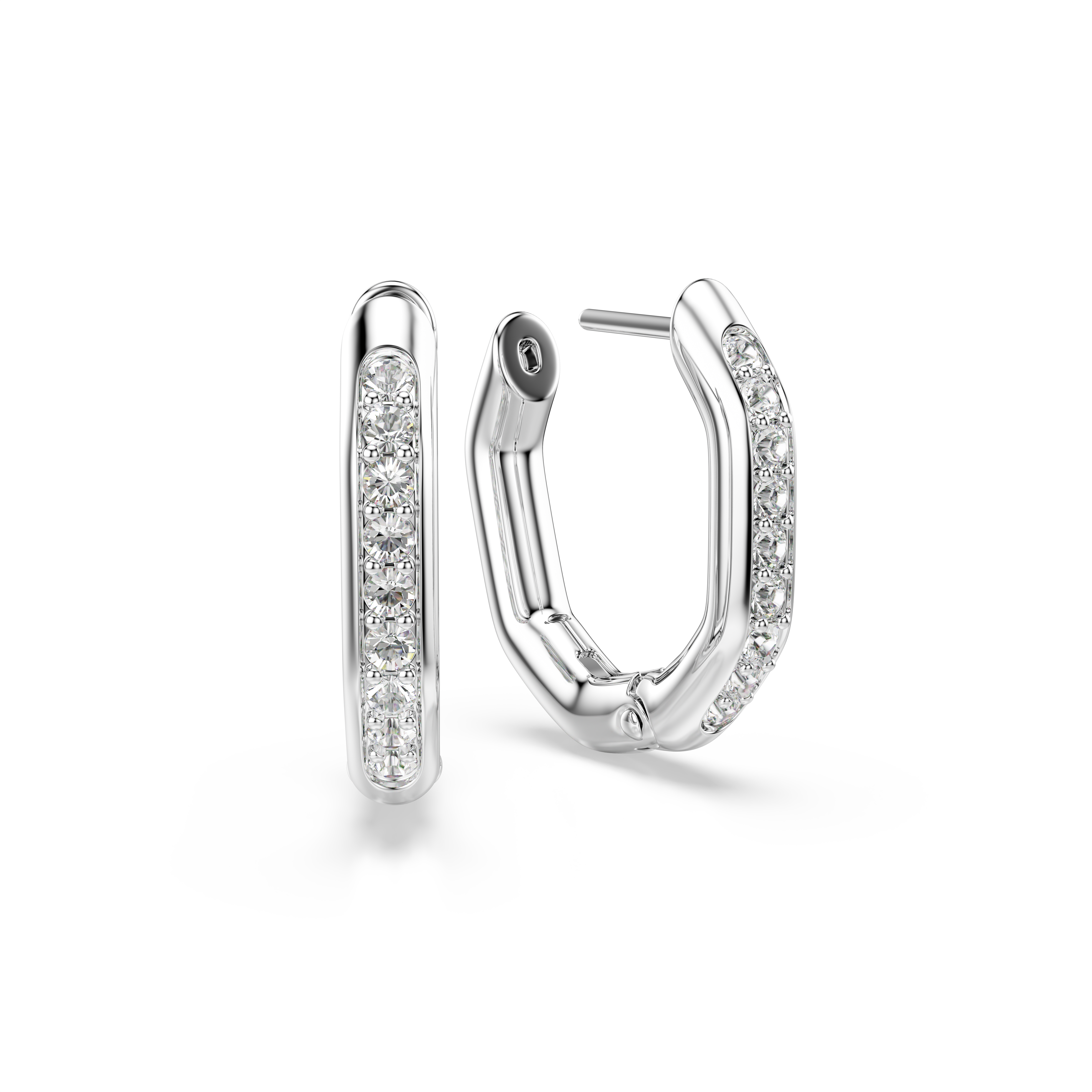 Swarovski Dextera hoop earrings, Octagon shape, Round cut, Small, White, Rhodium plated 5724585