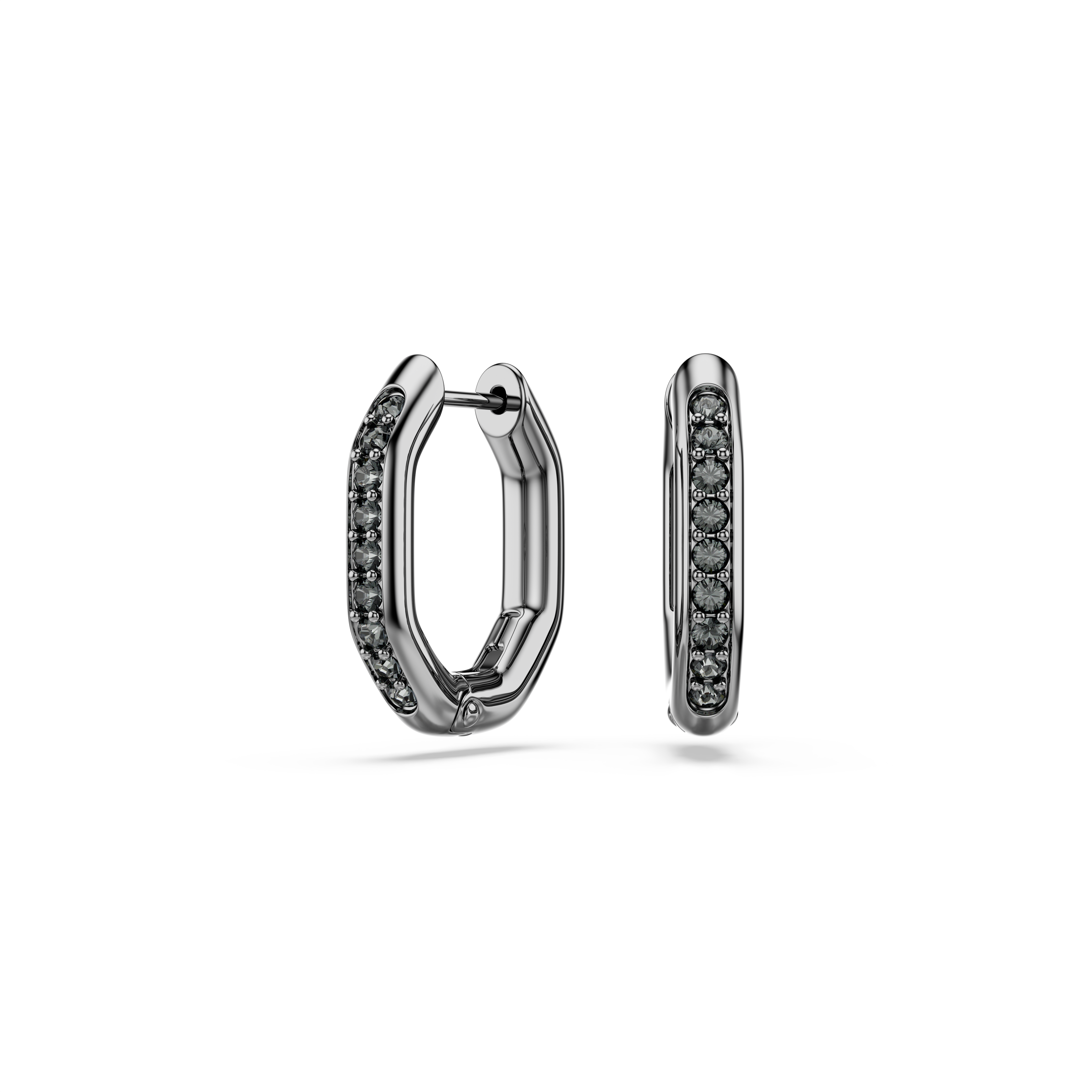 Swarovski Dextera hoop earrings, Octagon shape, Round cut, Small, White, Ruthenium plated 5724586