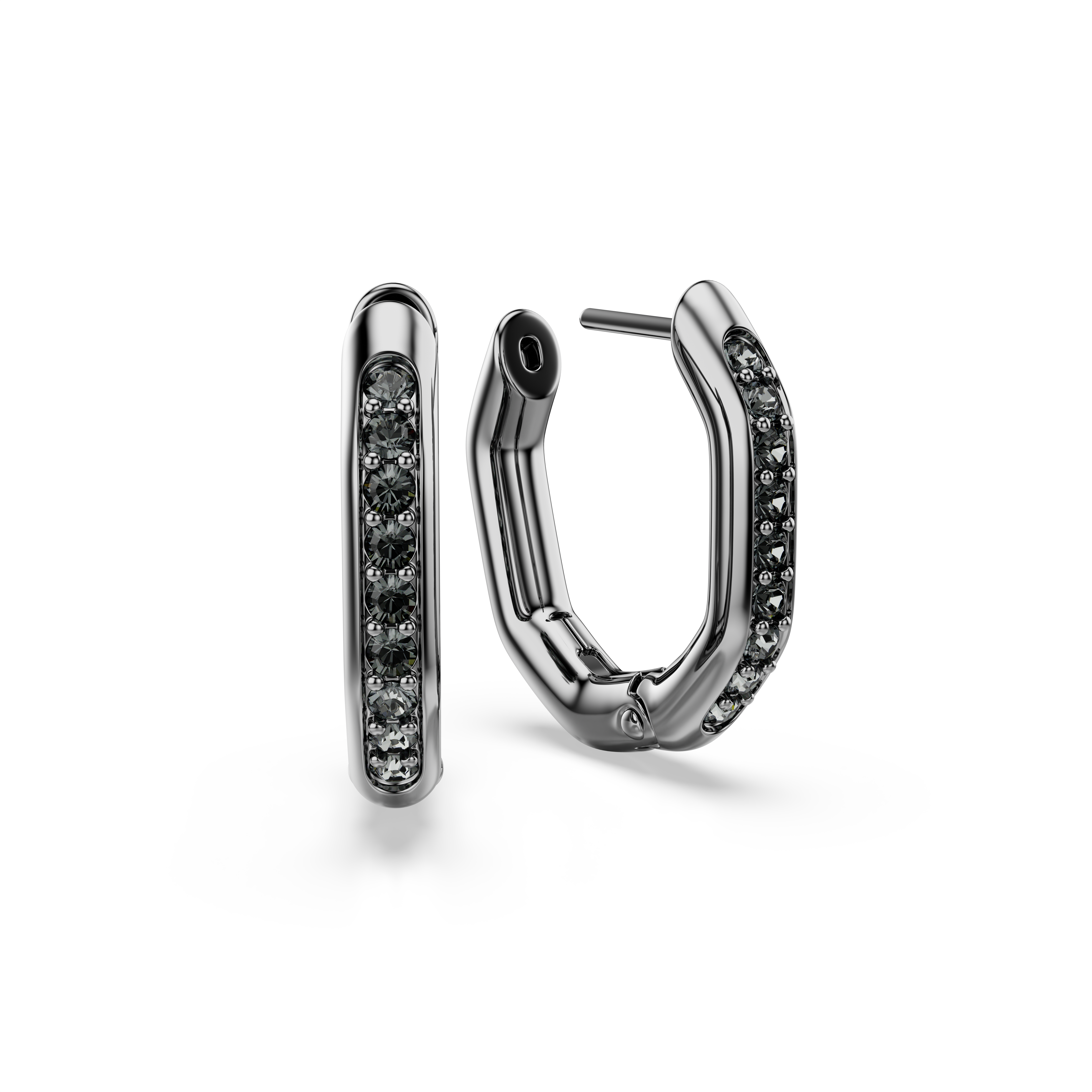 Swarovski Dextera hoop earrings, Octagon shape, Round cut, Small, White, Ruthenium plated 5724586