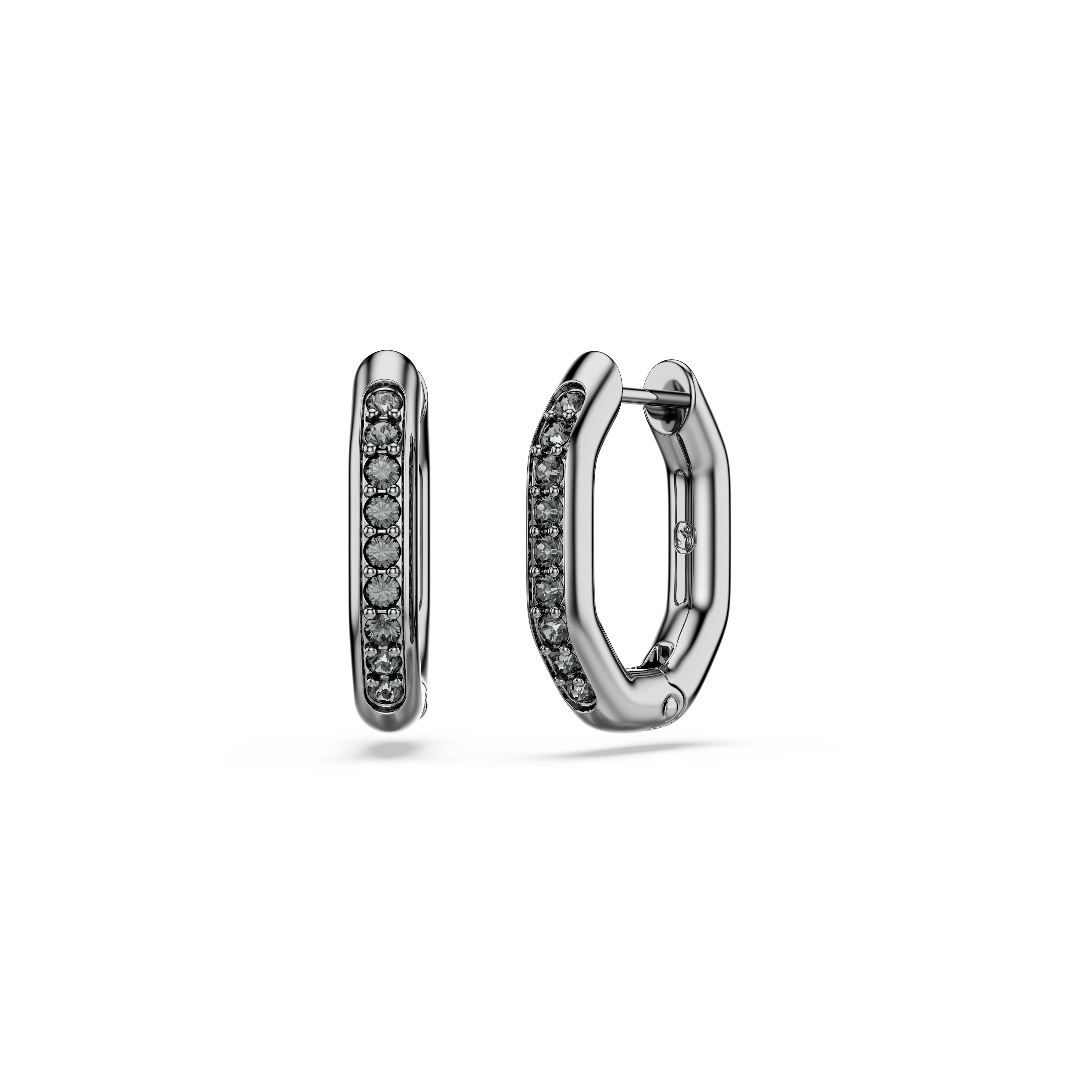 Swarovski Dextera hoop earrings, Octagon shape, Round cut, Small, White, Ruthenium plated 5724586