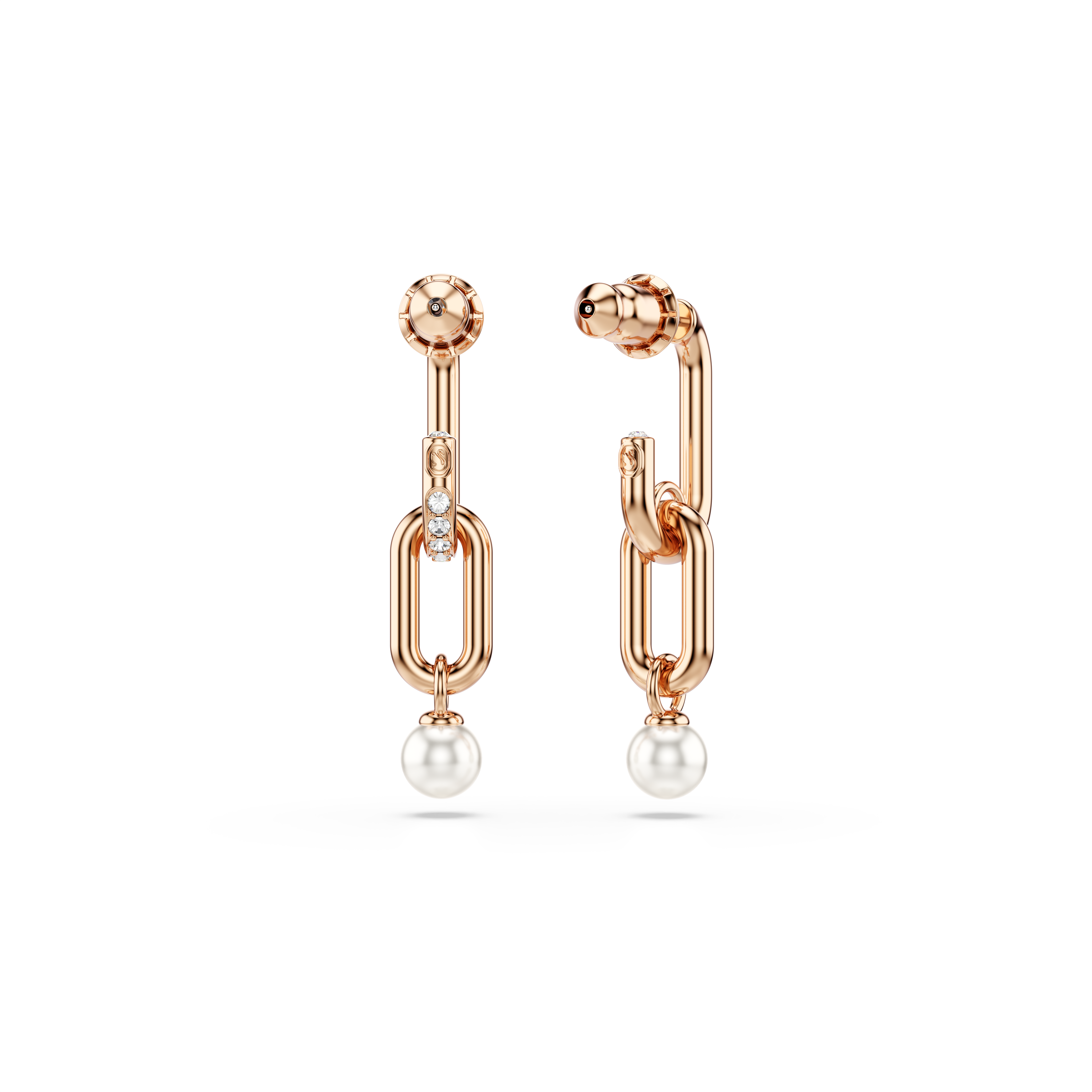 Swarovski Constella drop earrings, Crystal pearl, Round cut, White, Rose gold-tone plated 5728585