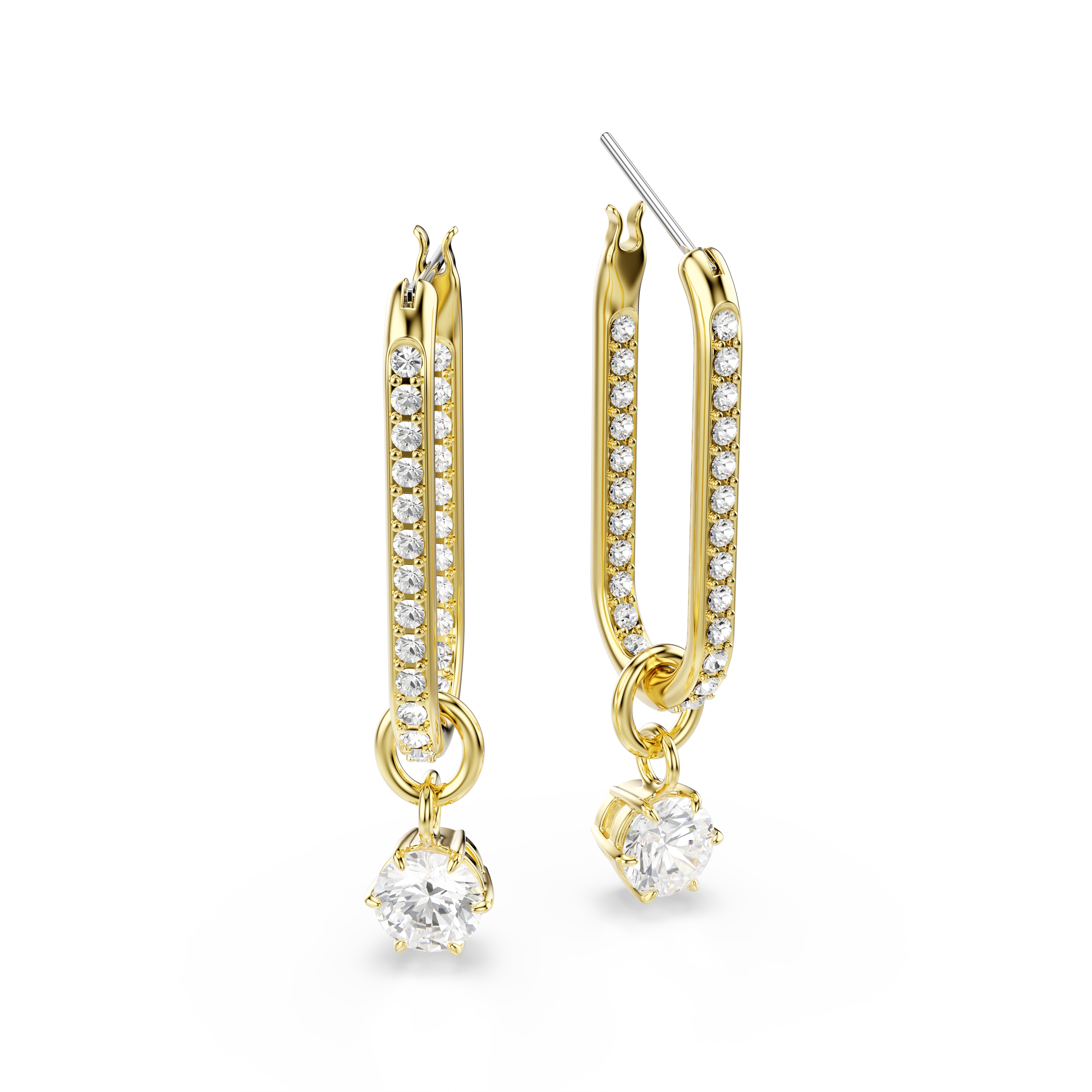 Swarovski Constella drop earrings, Round cut, White, Gold-tone plated 5728587