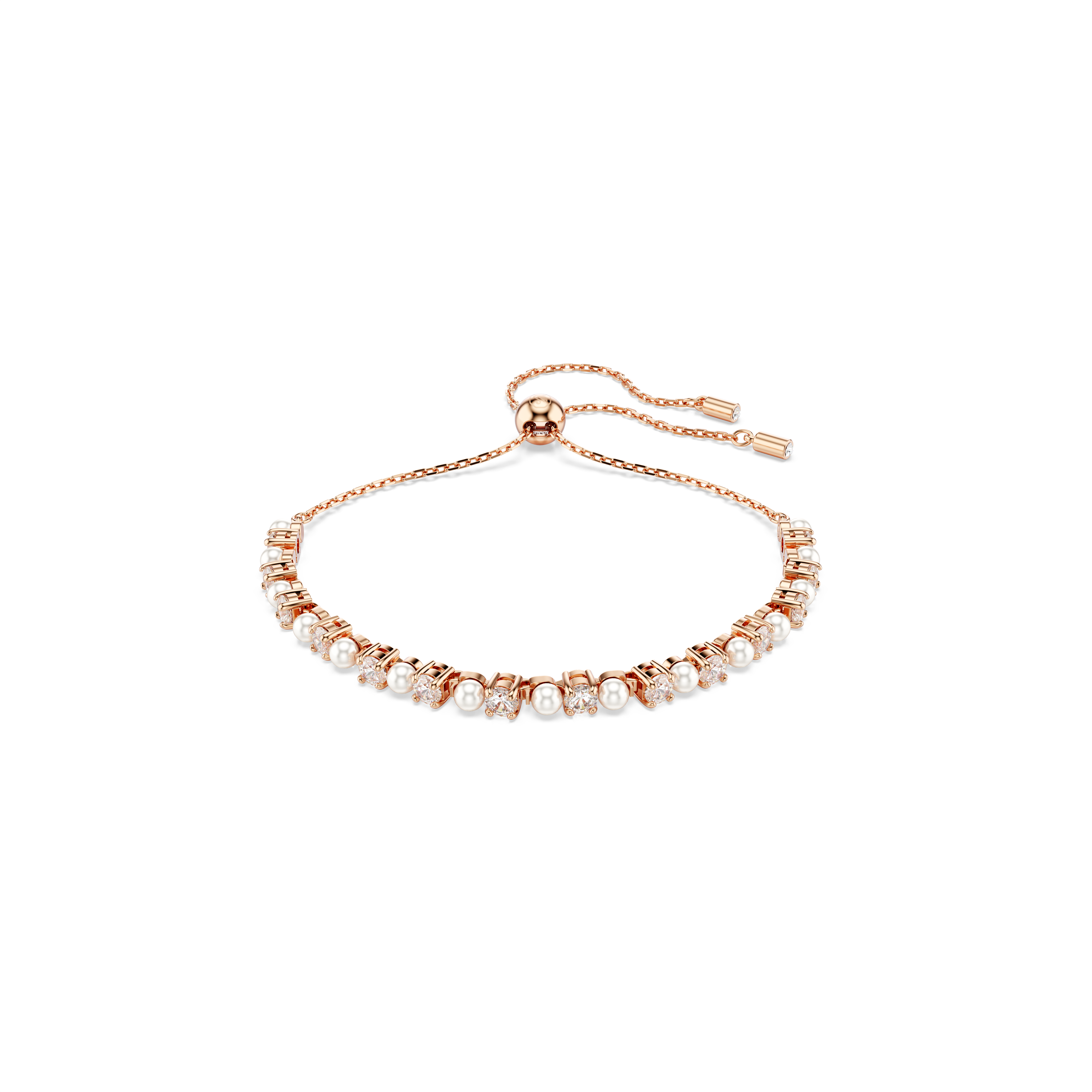Swarovski Matrix Tennis bracelet, Crystal pearl, Round cuts, White, Rose gold-tone plated 5729506