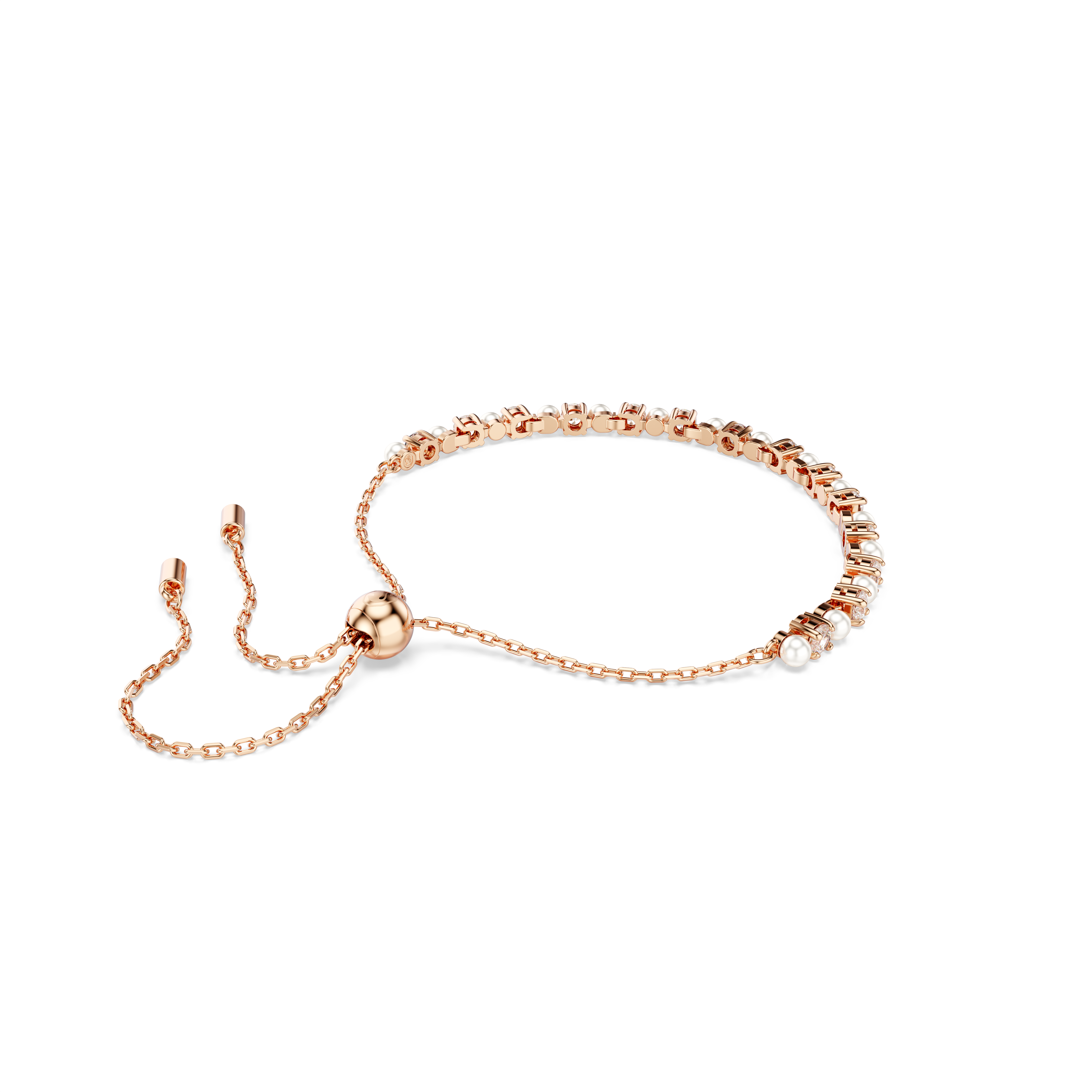 Swarovski Matrix Tennis bracelet, Crystal pearl, Round cuts, White, Rose gold-tone plated 5729506