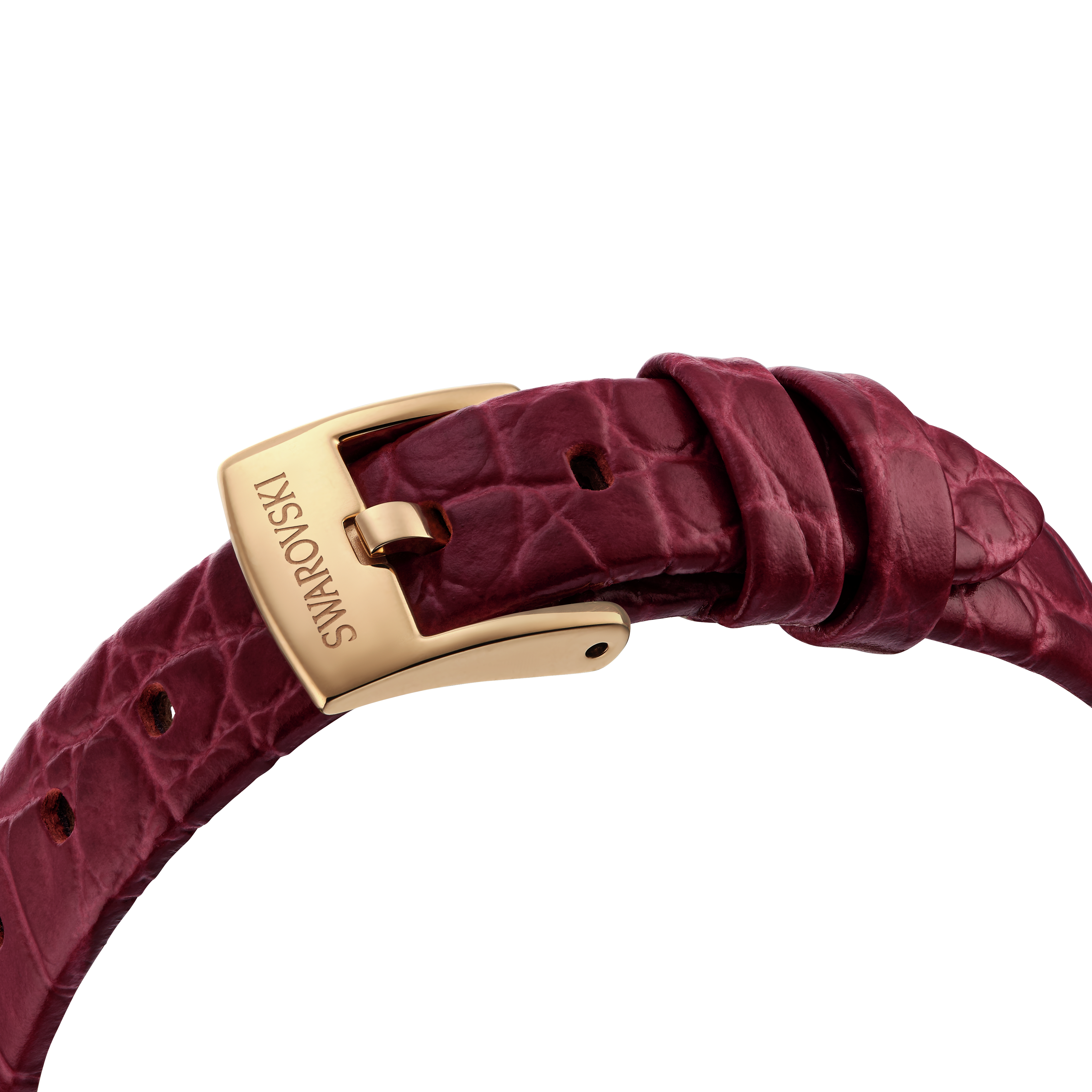 Swarovski Dextera octagon watch, Swiss Made, Leather strap, Red, Rose gold-tone finish 5730373