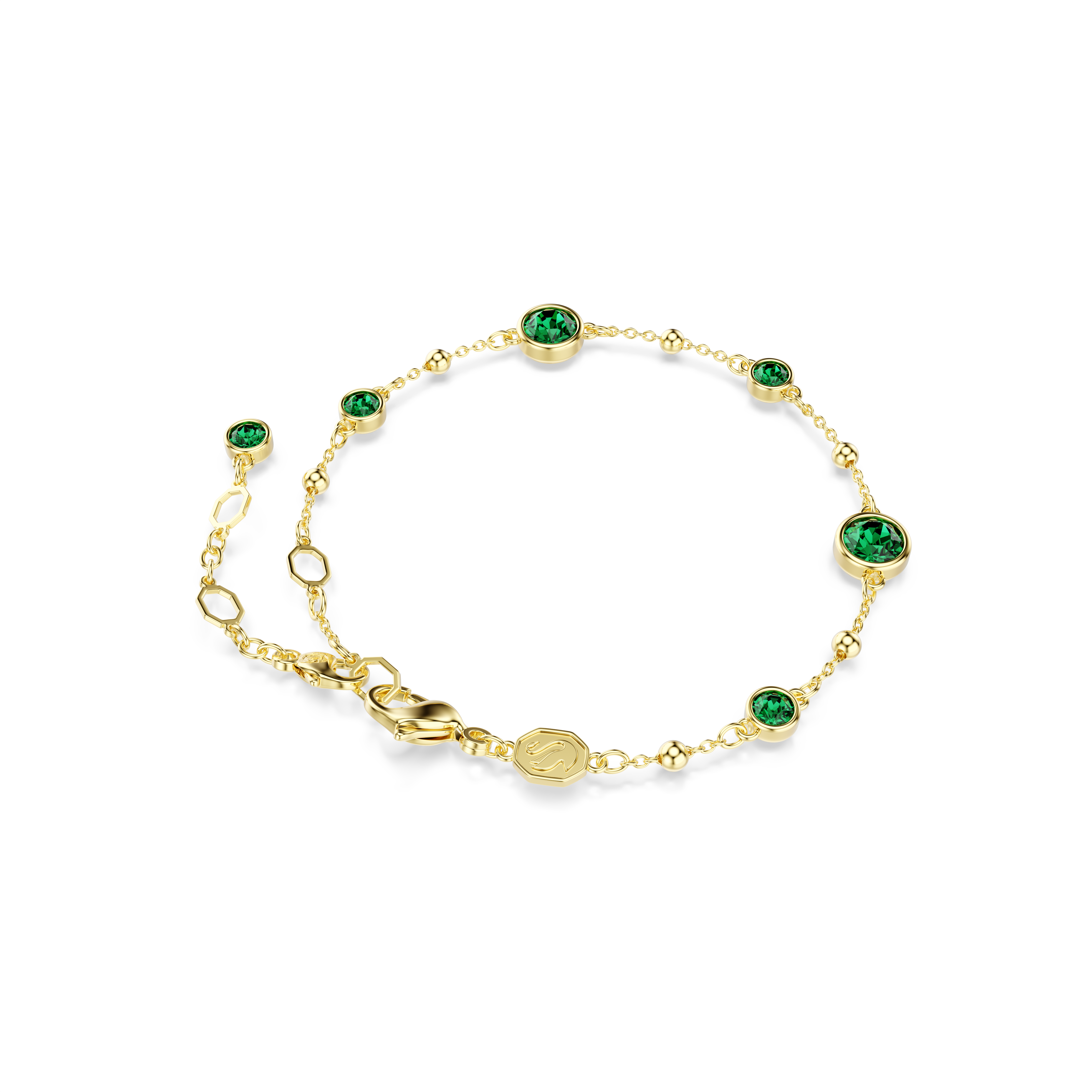 Swarovski Imber bracelet, Round cut, Green, Gold-tone plated 5730676
