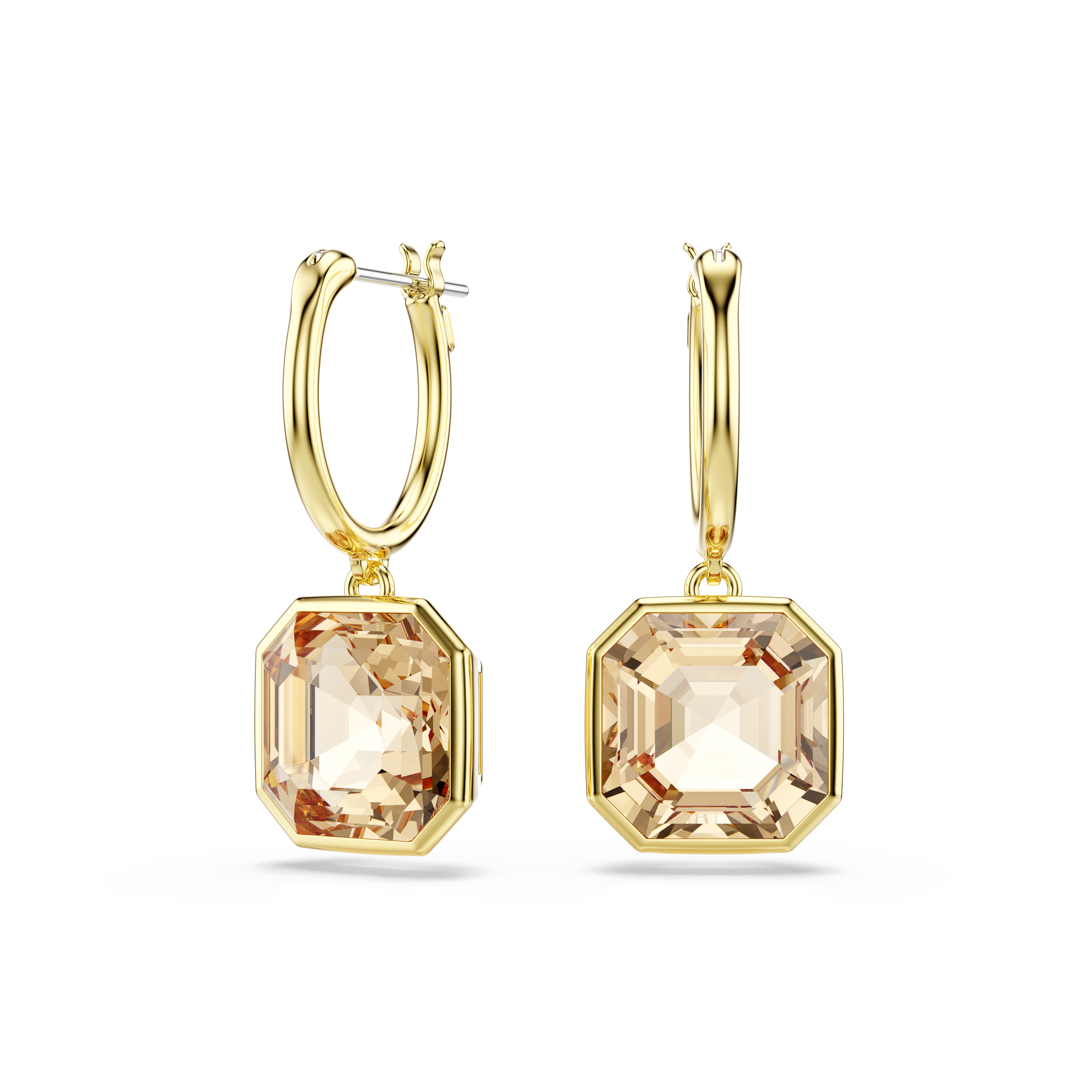 Swarovski Millenia drop earrings, Square cut, Caramel, Gold-tone plated 5731148
