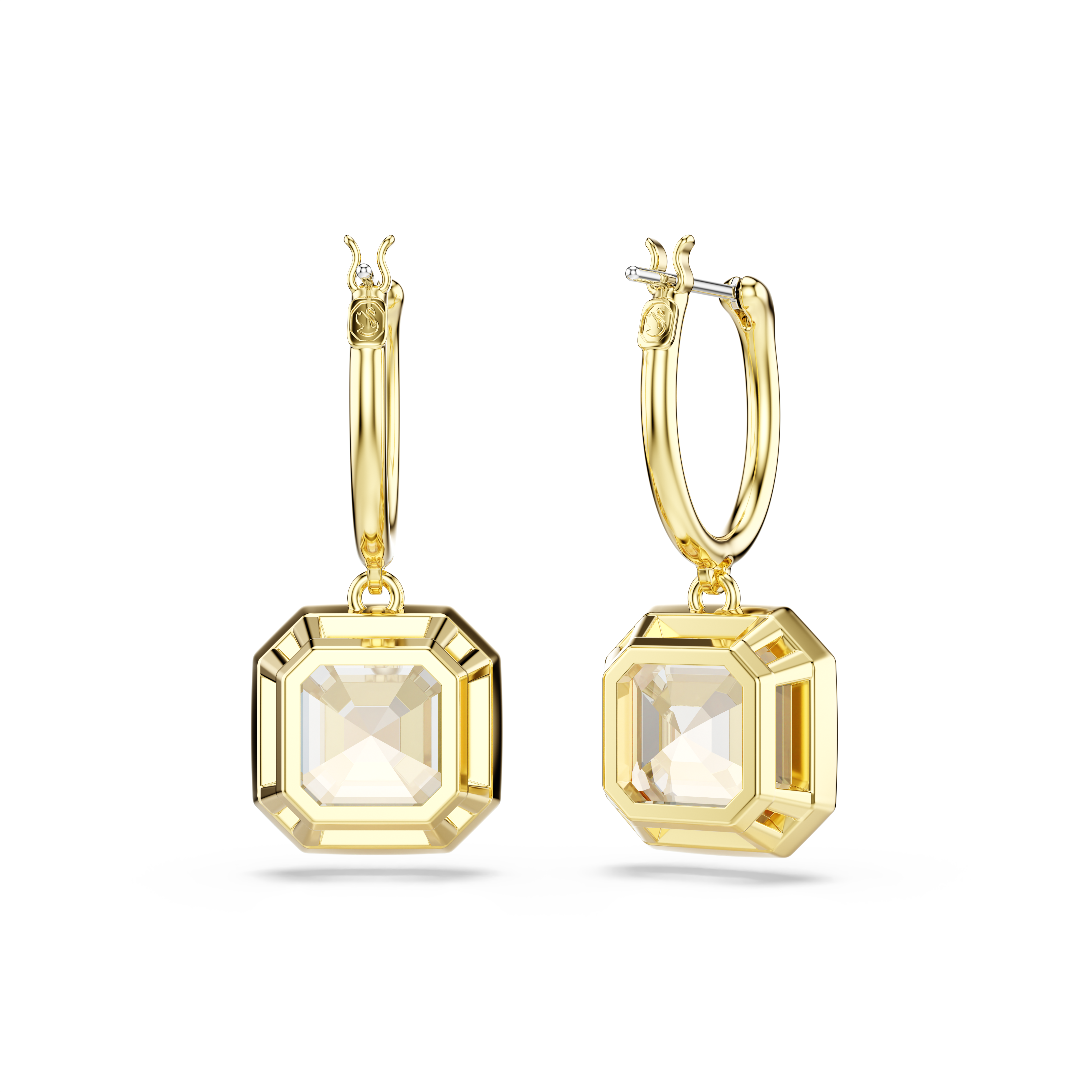 Swarovski Millenia drop earrings, Square cut, Caramel, Gold-tone plated 5731148
