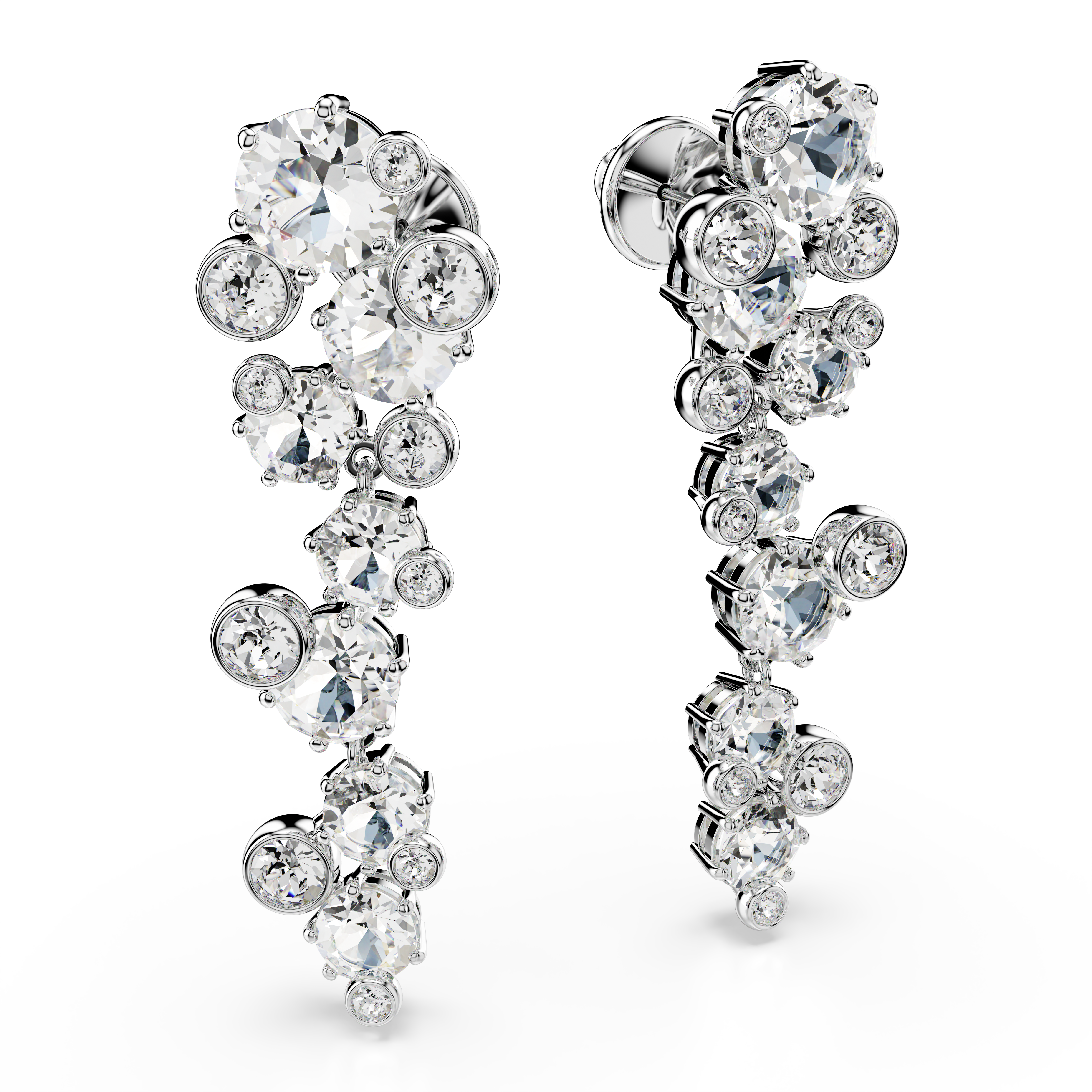 Swarovski Constella drop earrings, Mixed cuts, White, Rhodium plated 5732252