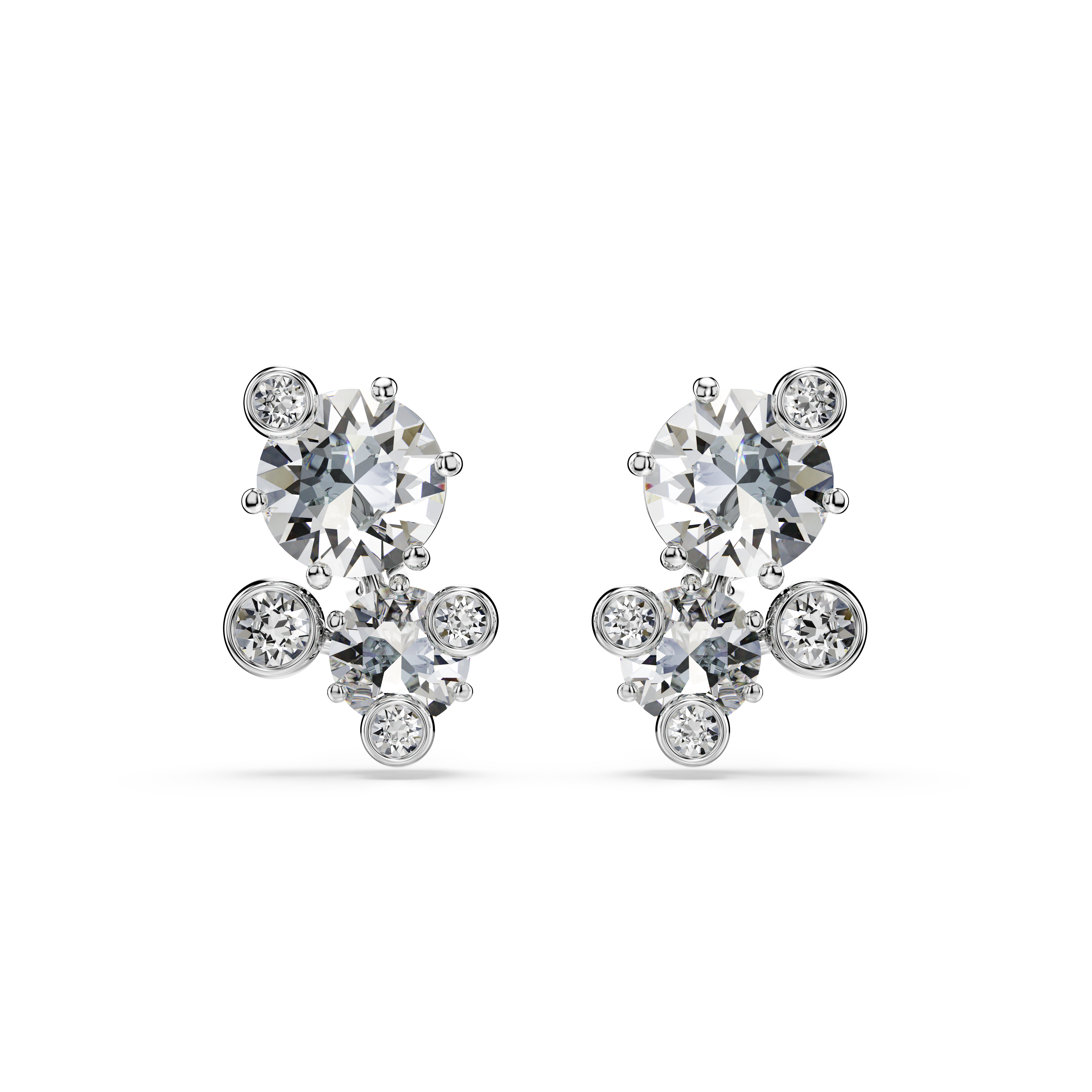 Swarovski Constella stud earrings, Round cut, White, Rhodium plated 5732253