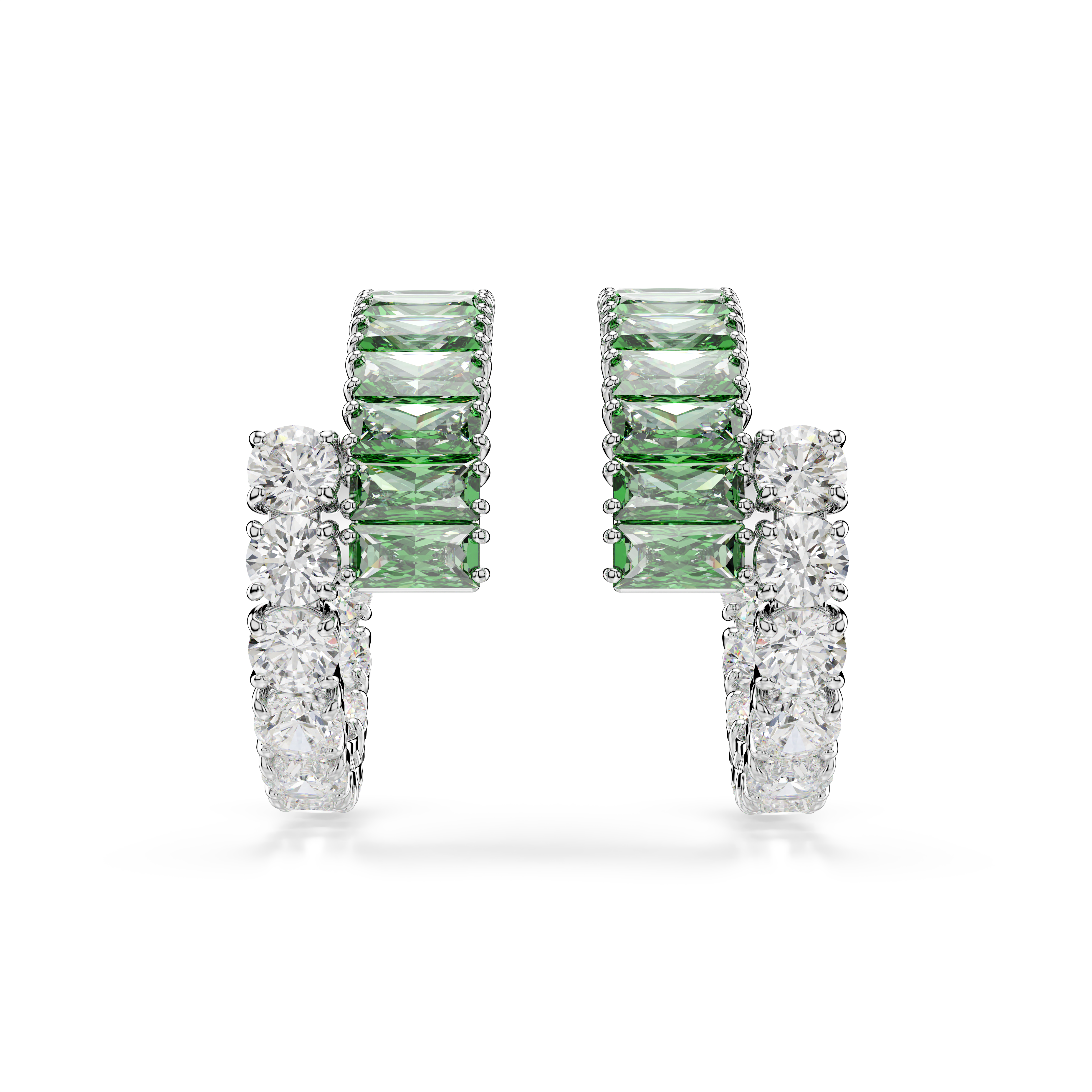 Swarovski Matrix hoop earrings, Mixed cuts, Green, Rhodium plated 5732264