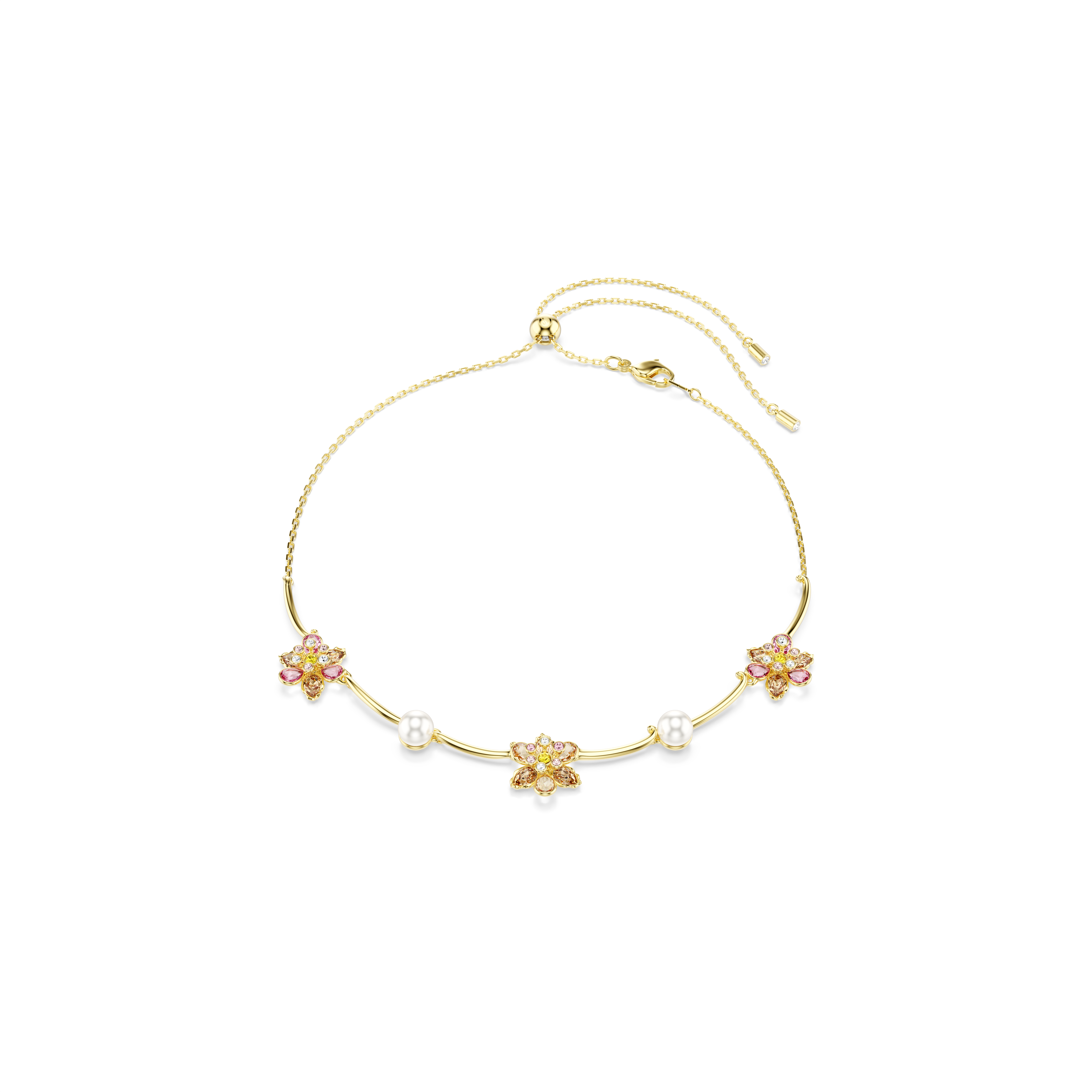 Swarovski Idyllia necklace, Crystal pearl, Mixed cuts, Flower, Multicolored, Gold-tone plated 5732388