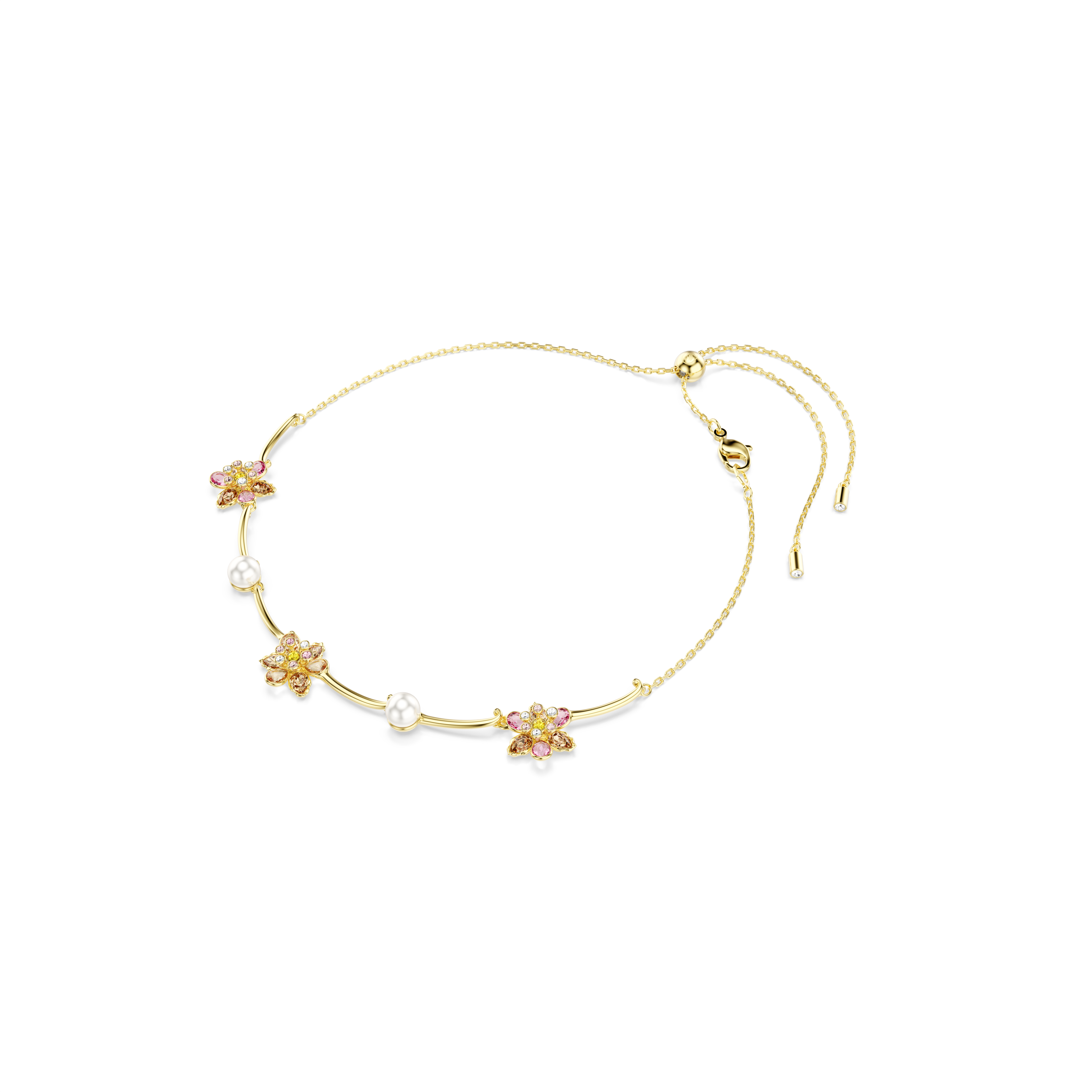 Swarovski Idyllia necklace, Crystal pearl, Mixed cuts, Flower, Multicolored, Gold-tone plated 5732388