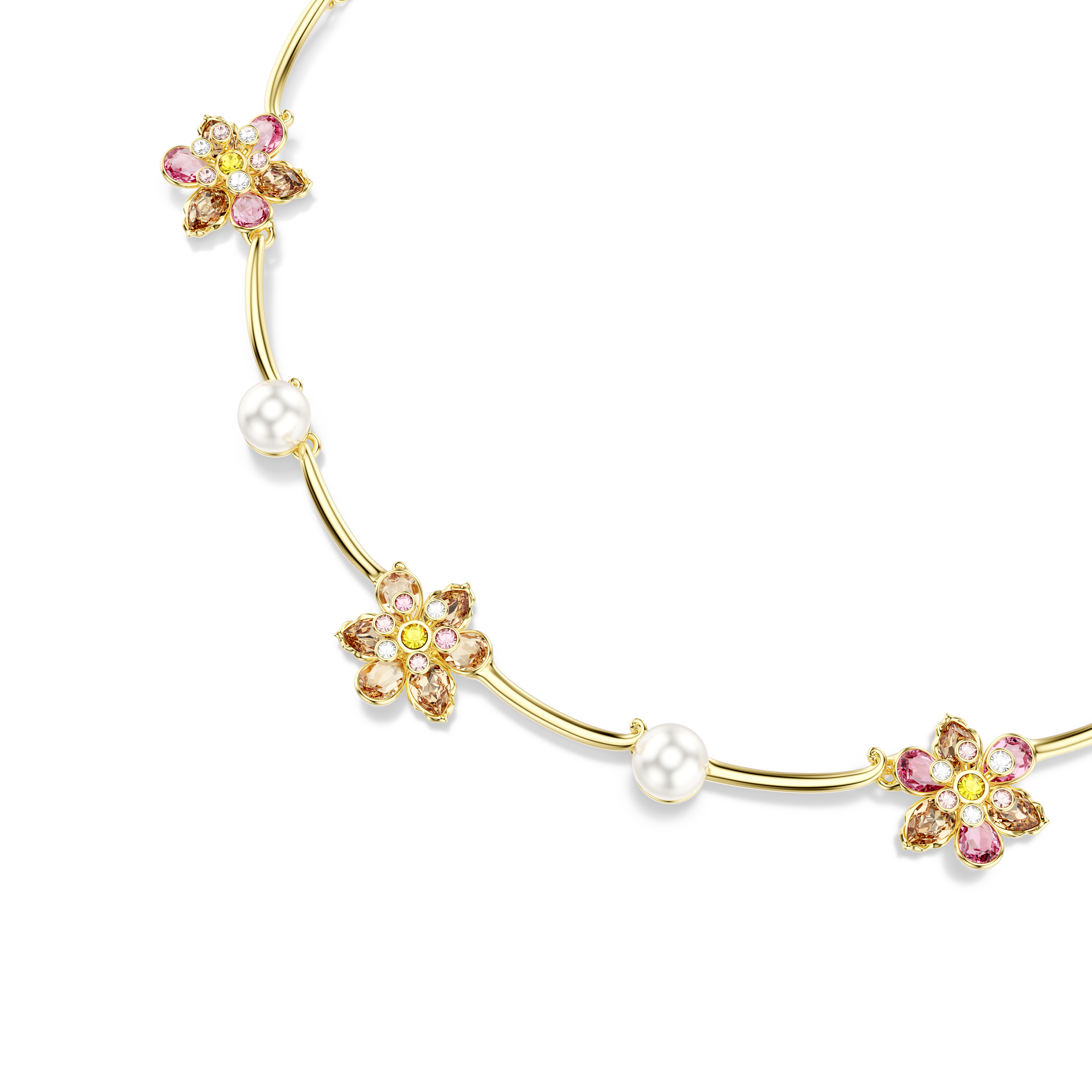 Swarovski Idyllia necklace, Crystal pearl, Mixed cuts, Flower, Multicolored, Gold-tone plated 5732388