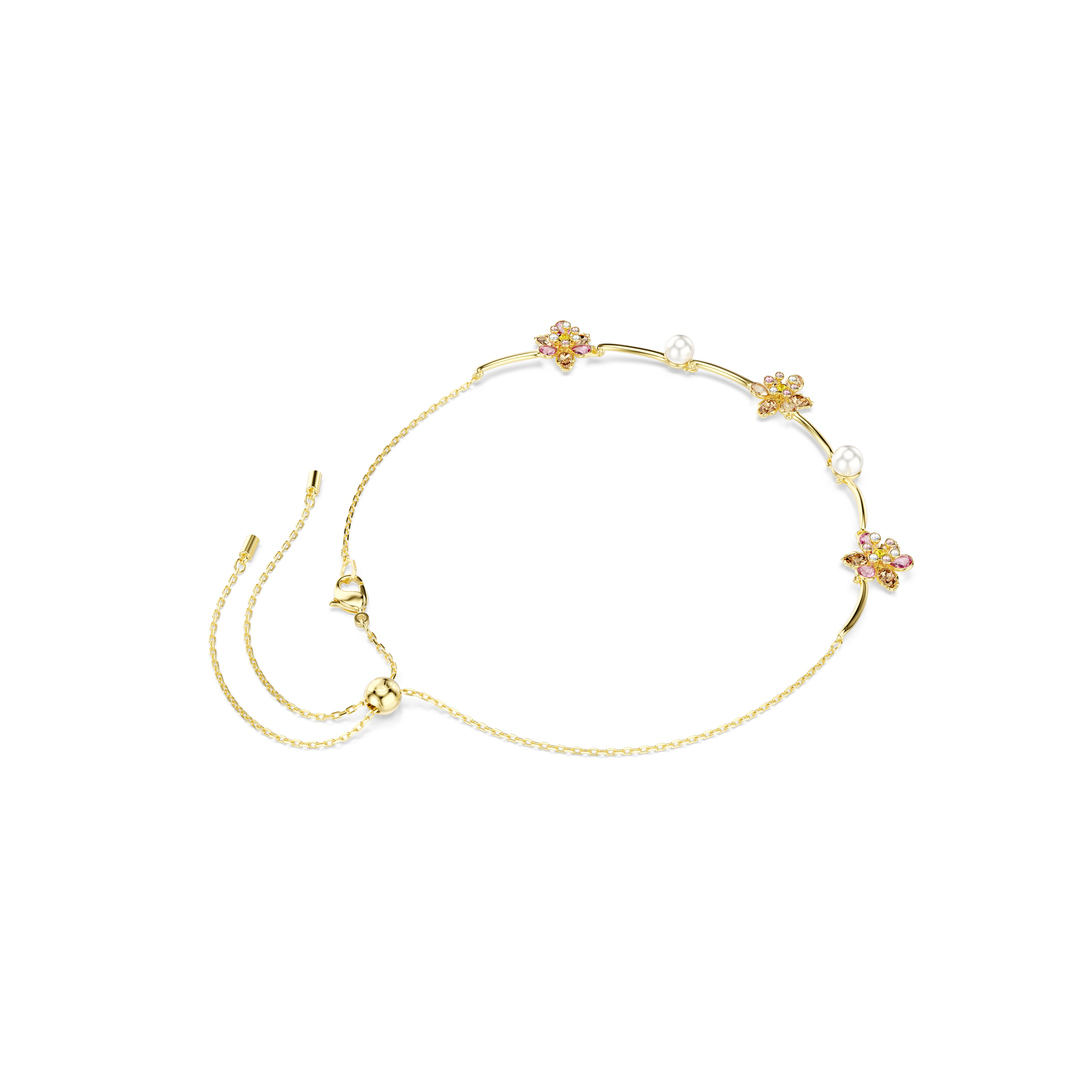 Swarovski Idyllia necklace, Crystal pearl, Mixed cuts, Flower, Multicolored, Gold-tone plated 5732388