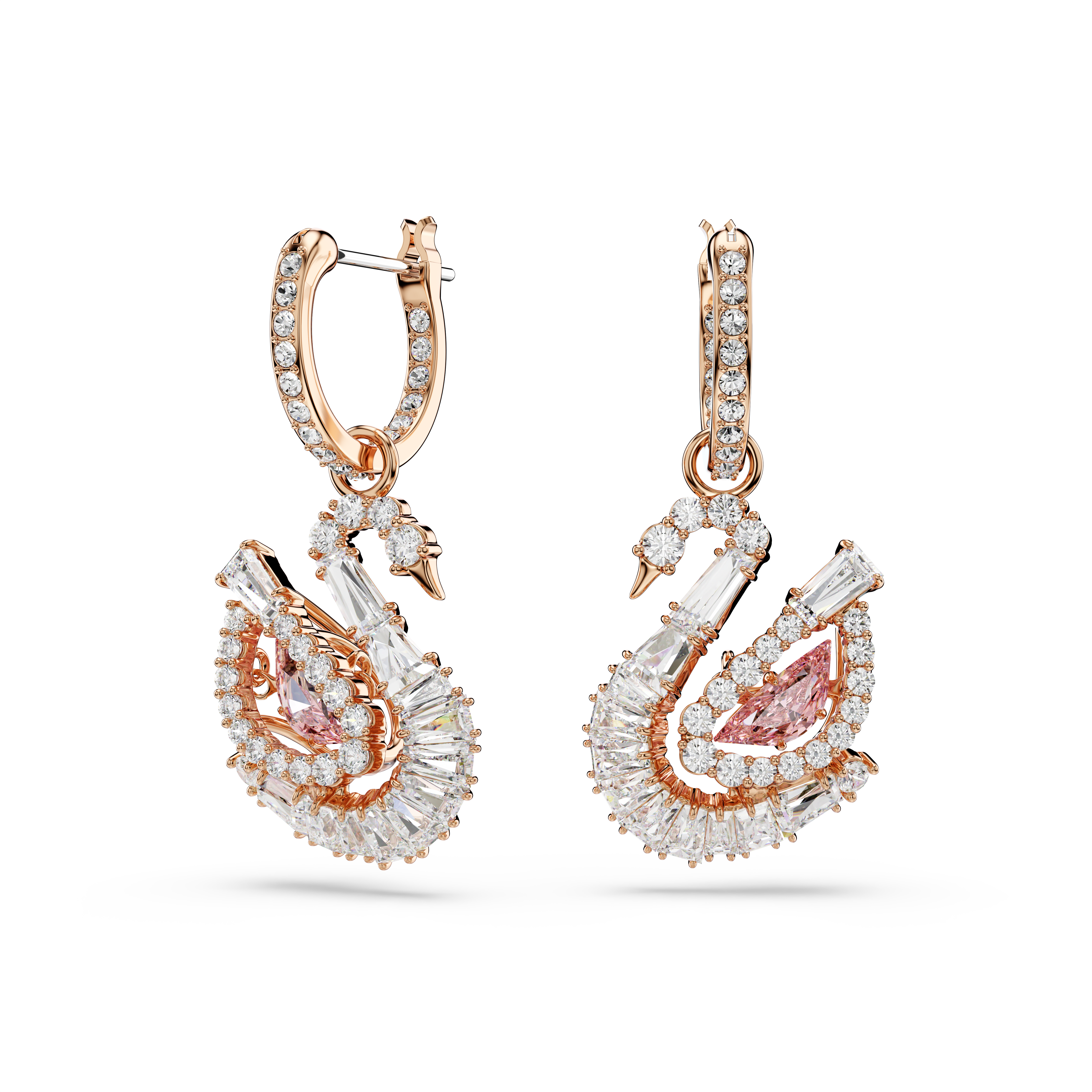 Swarovski Swan drop earrings, Pavé, Swan, Pink 5732415