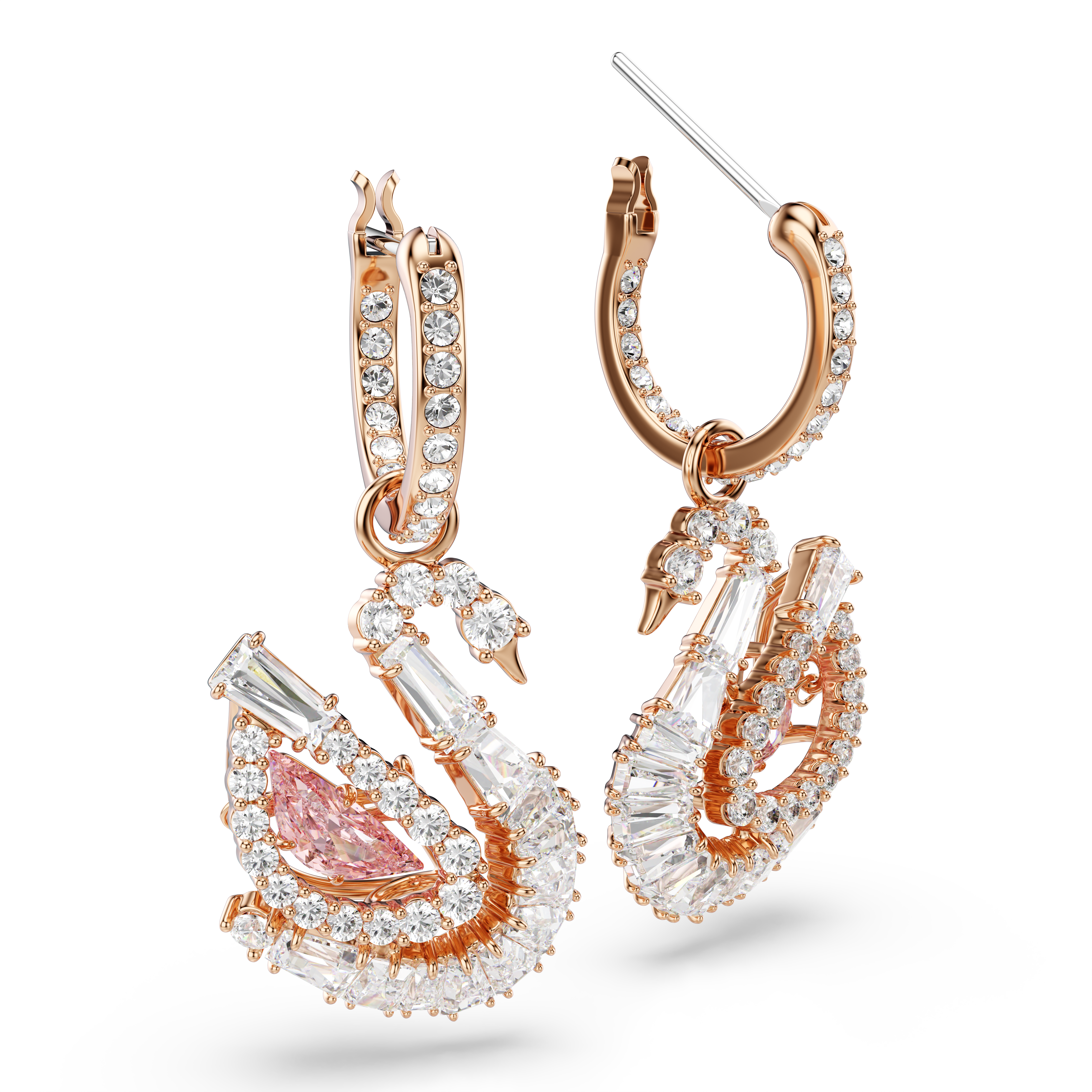 Swarovski Swan drop earrings, Pavé, Swan, Pink 5732415
