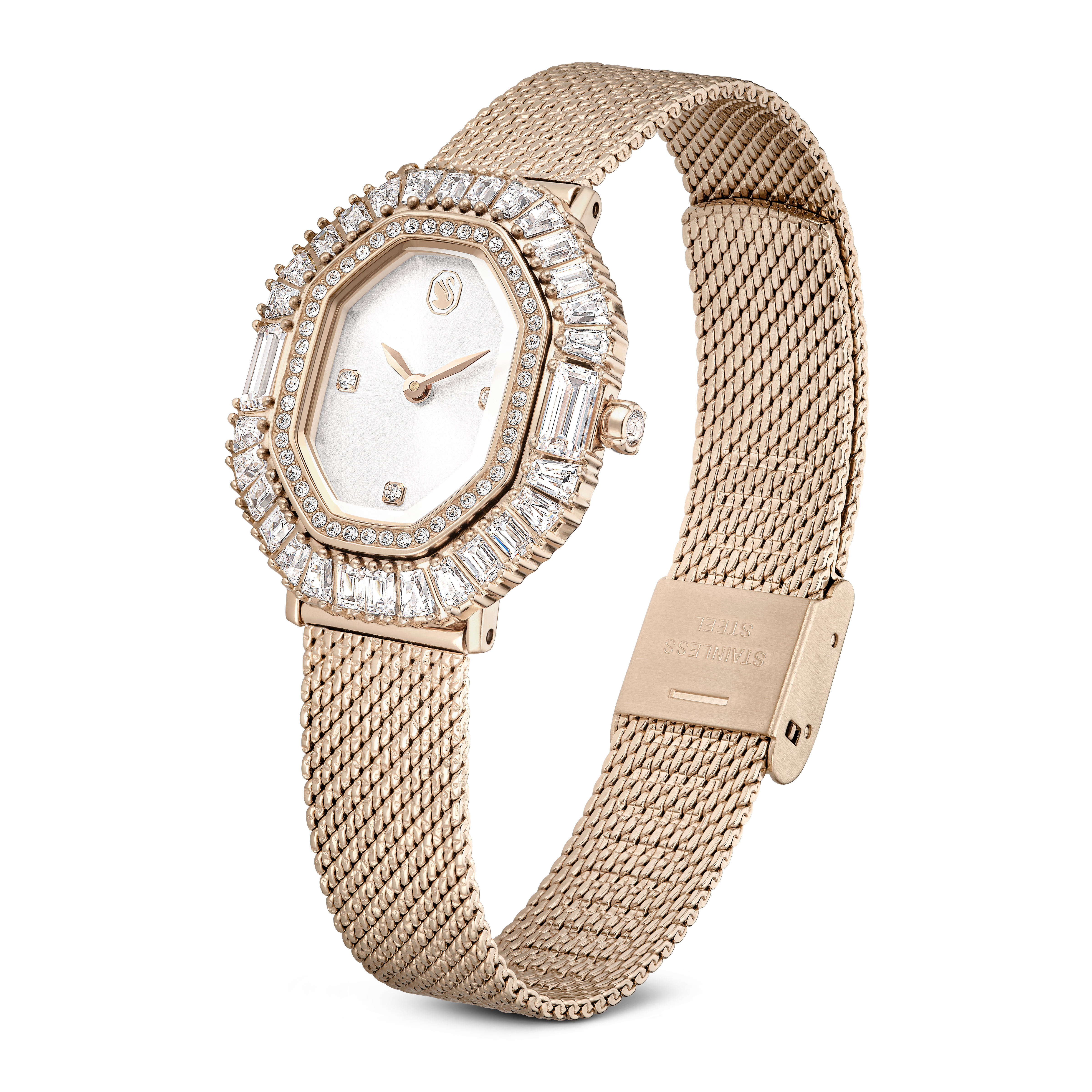 Swarovski Matrix octagon watch, Metal bracelet, Gold tone, Champagne gold-tone finish 5732501