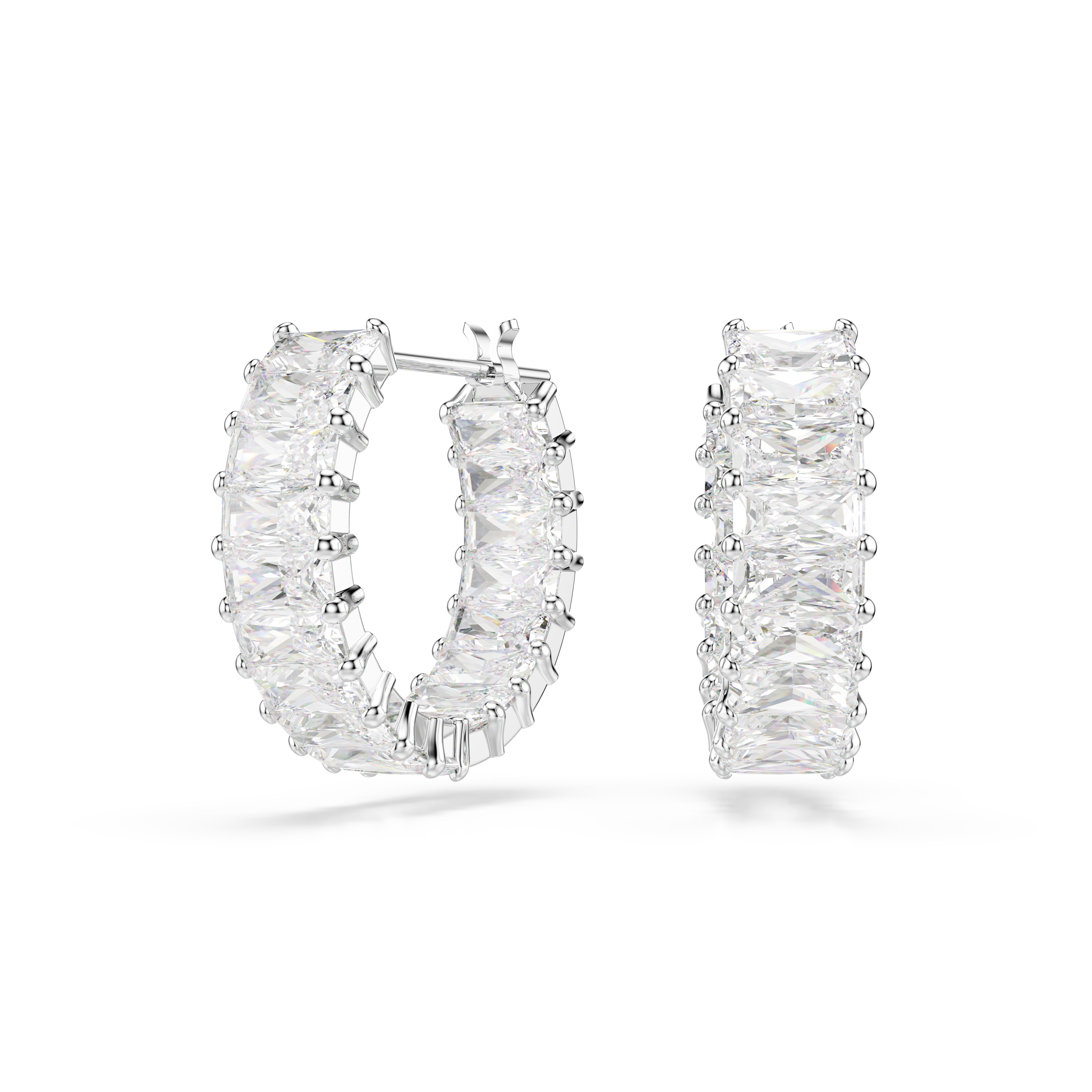 Swarovski Matrix hoop earrings, Baguette cut, White, Rhodium plated 5733397