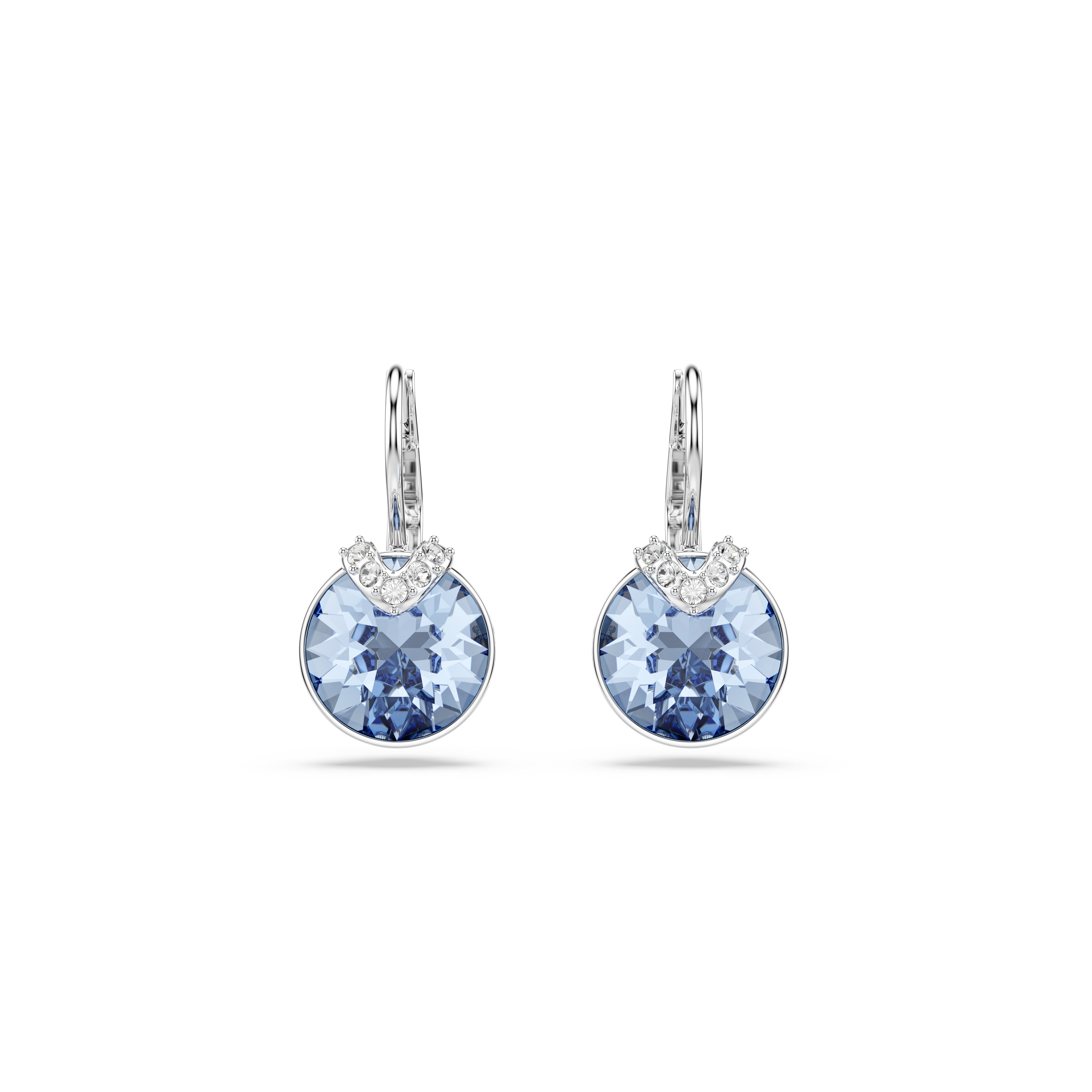 Swarovski Bella V drop earrings, Round cut, Blue, Rhodium plated 5734234