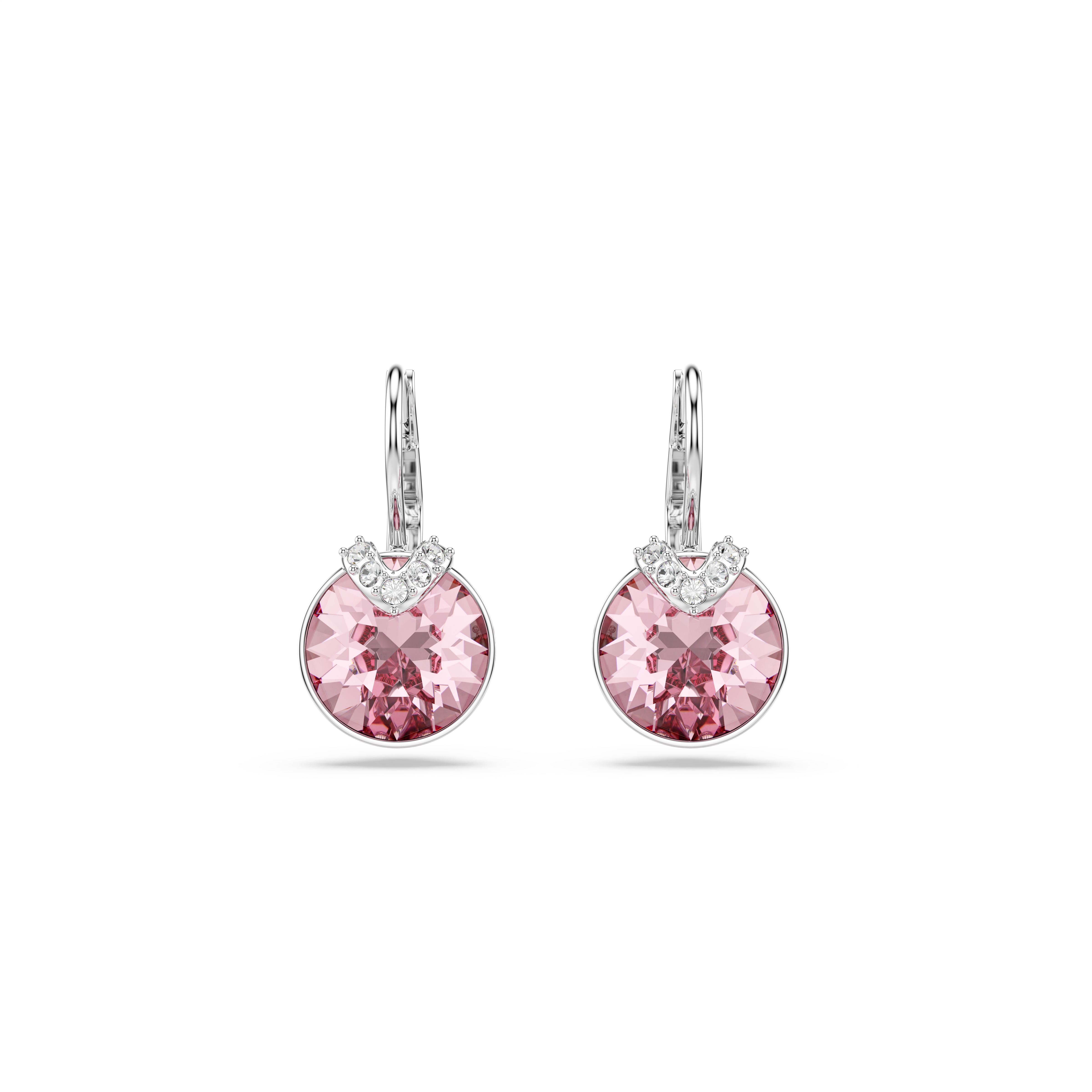 Swarovski Bella V drop earrings, Round cut, Pink, Rhodium plated 5734235