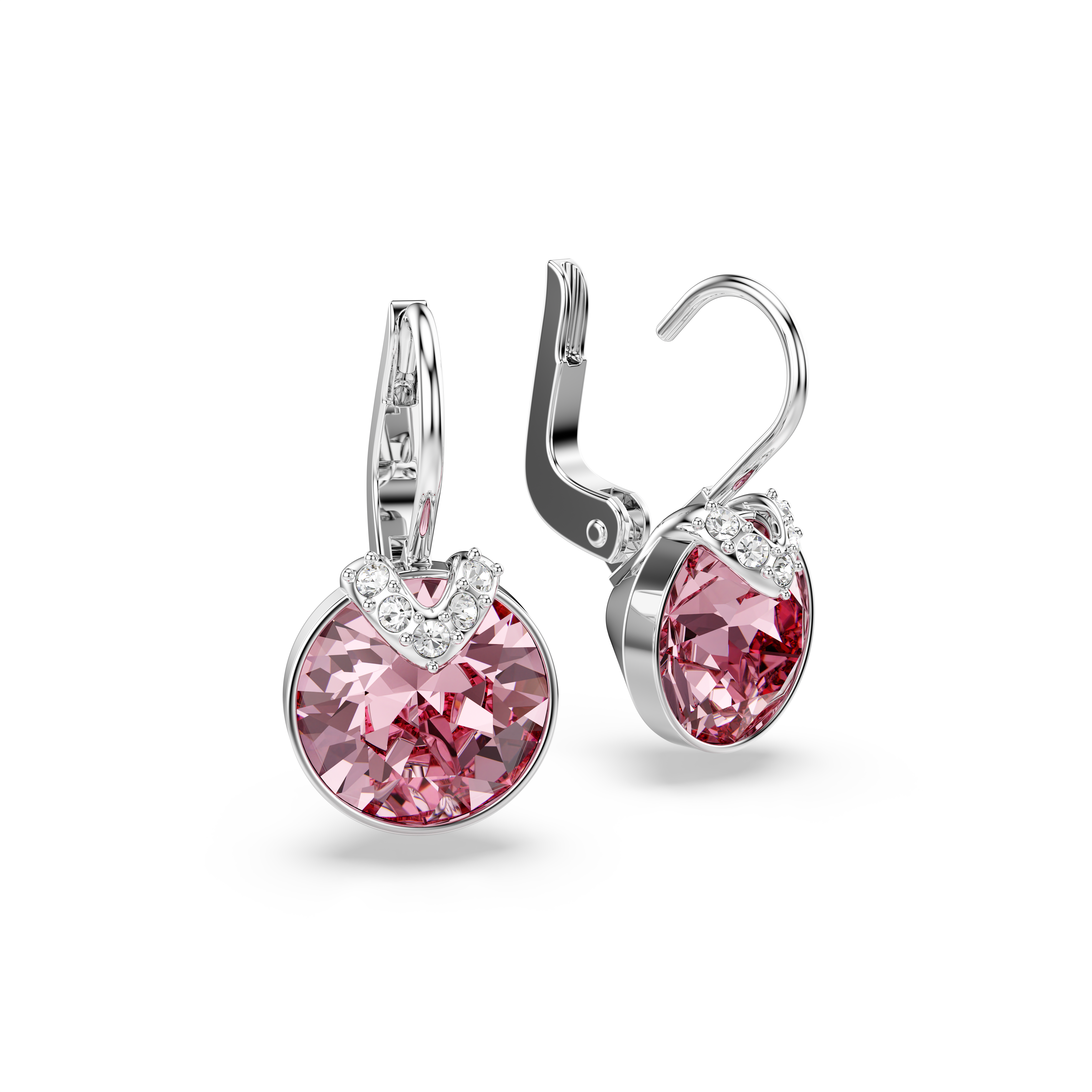 Swarovski Bella V drop earrings, Round cut, Pink, Rhodium plated 5734235
