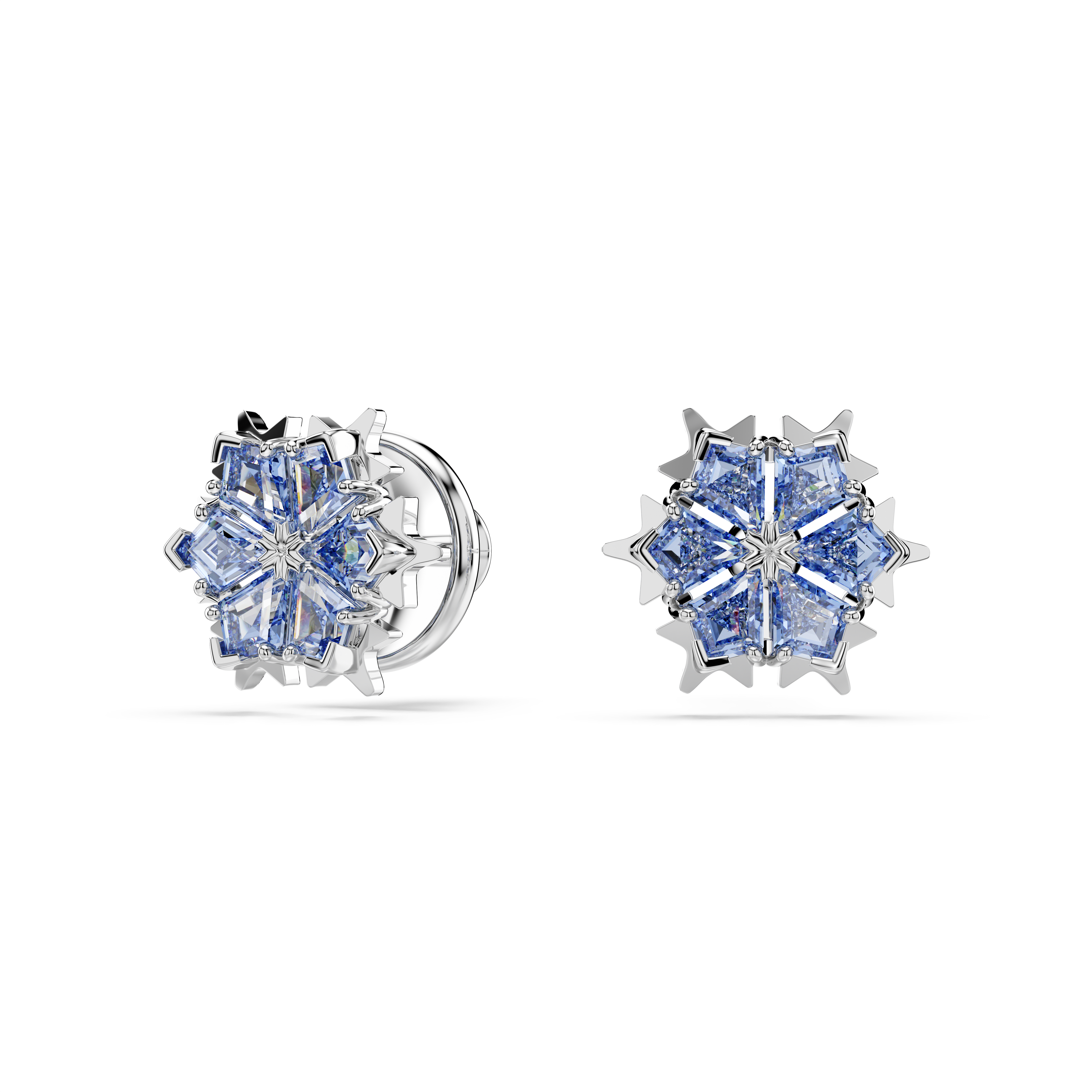 Swarovski Magic stud earrings, Snowflake, Blue, Rhodium plated 5734242