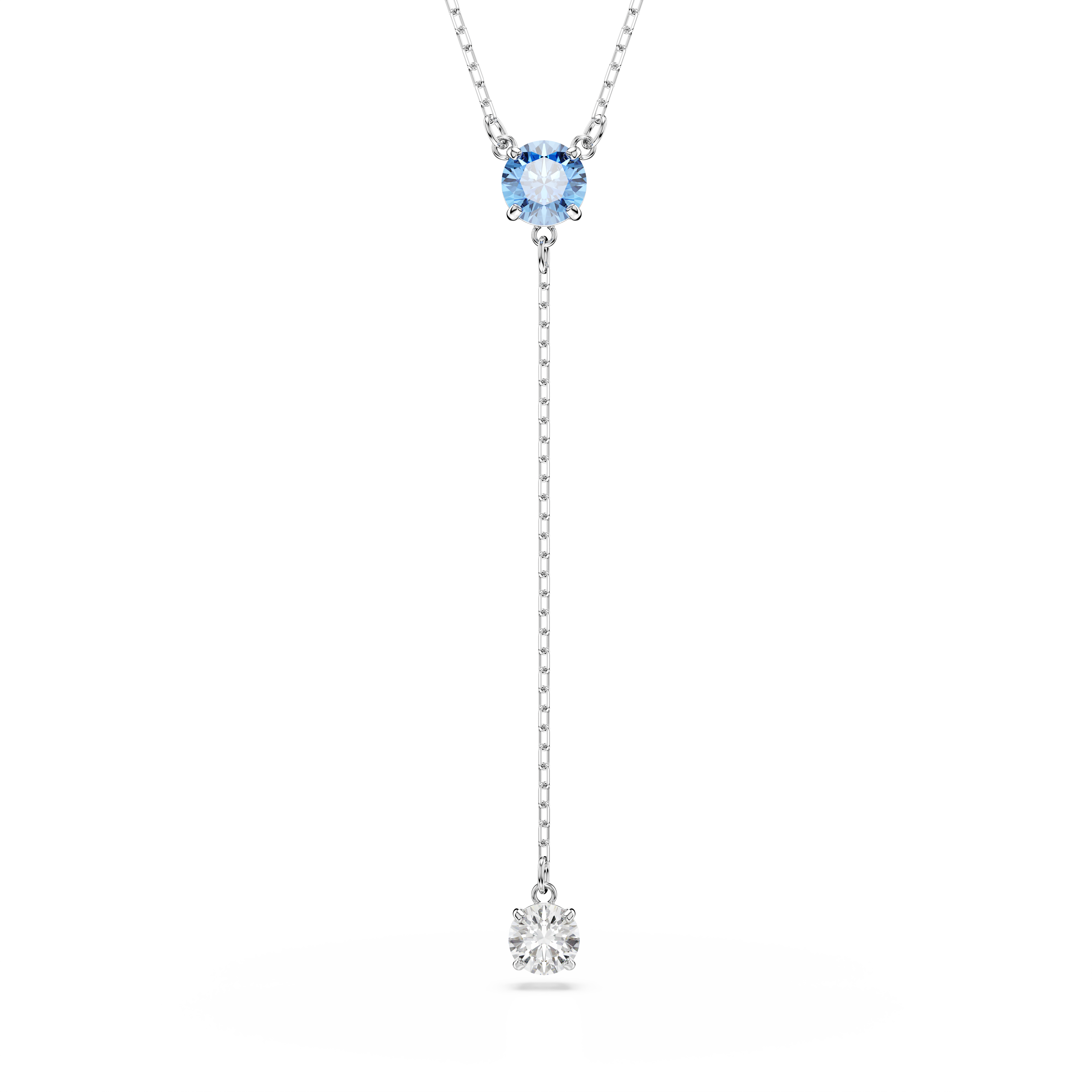 Swarovski Stilla Attract Y necklace, Round cut, Blue, Rhodium plated 5734249