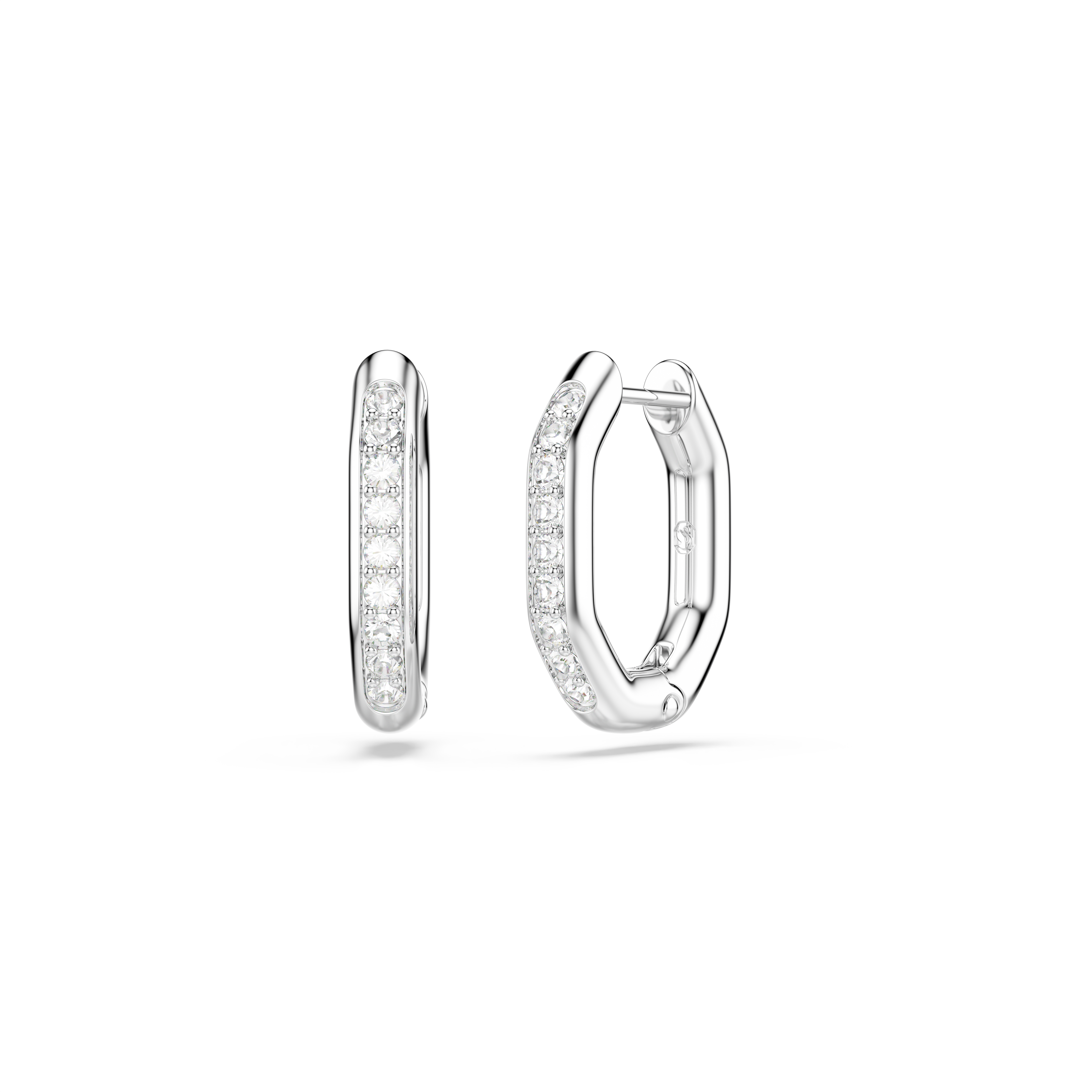 Swarovski Dextera hoop earrings, Octagon shape, Round cut, White, Rhodium plated 5734468