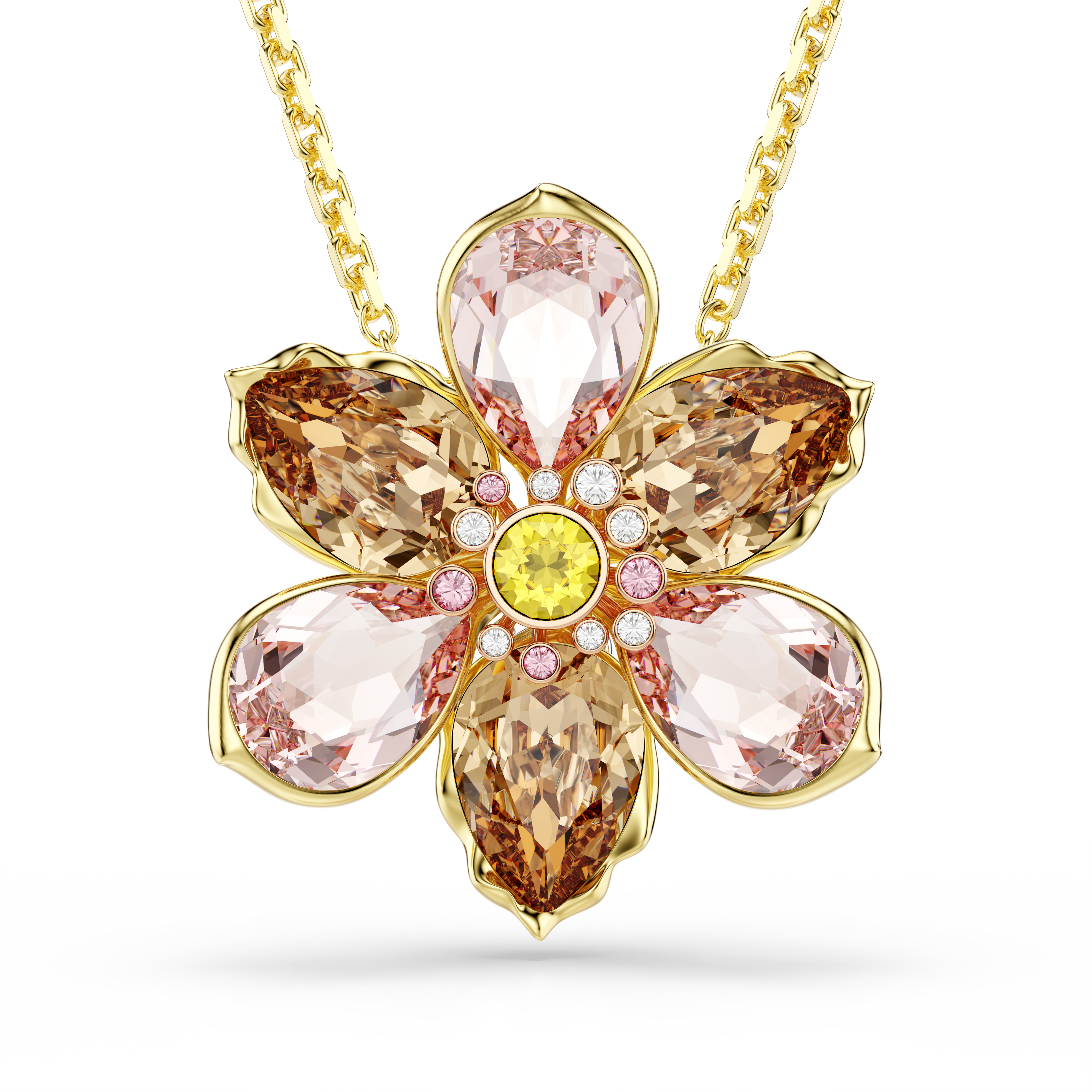 Swarovski Idyllia pendant and brooch, Mixed cuts, Flower, Multicolored, Gold-tone plated 5735227