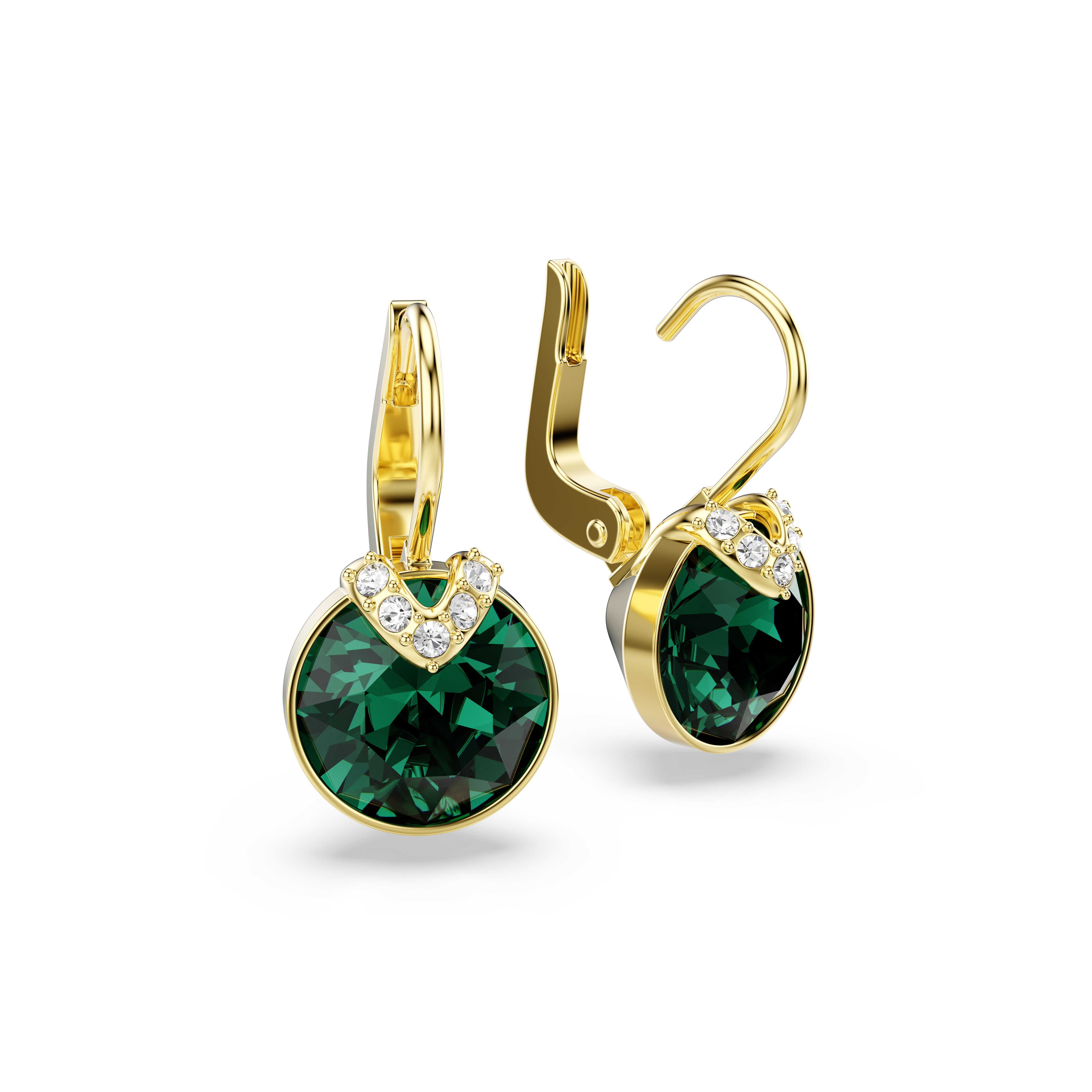 Swarovski Bella V drop earrings, Round cut, Green, Gold-tone plated 5735389