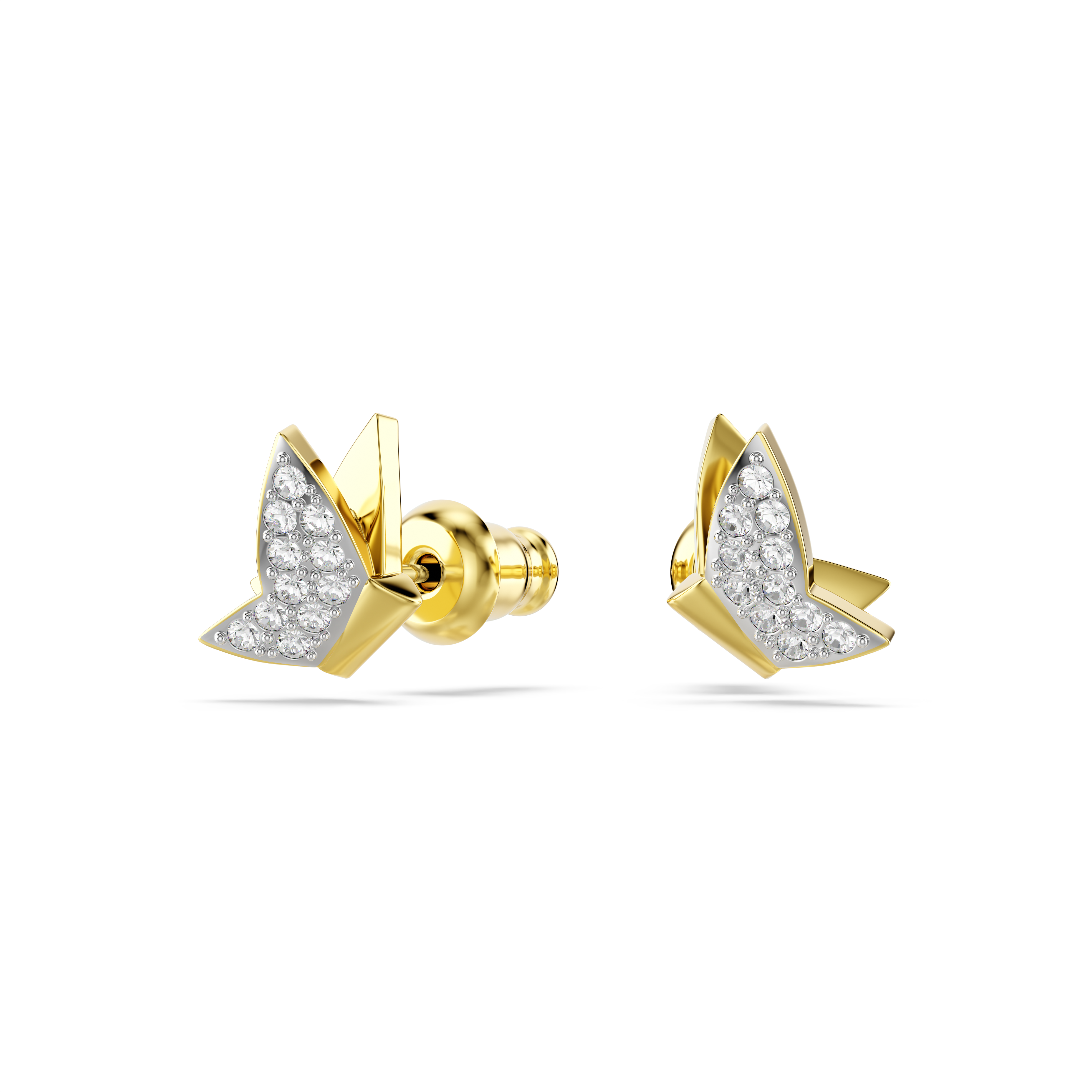 Swarovski Idyllia Lilia stud earrings, Butterfly, White, Gold-tone plated 5736070