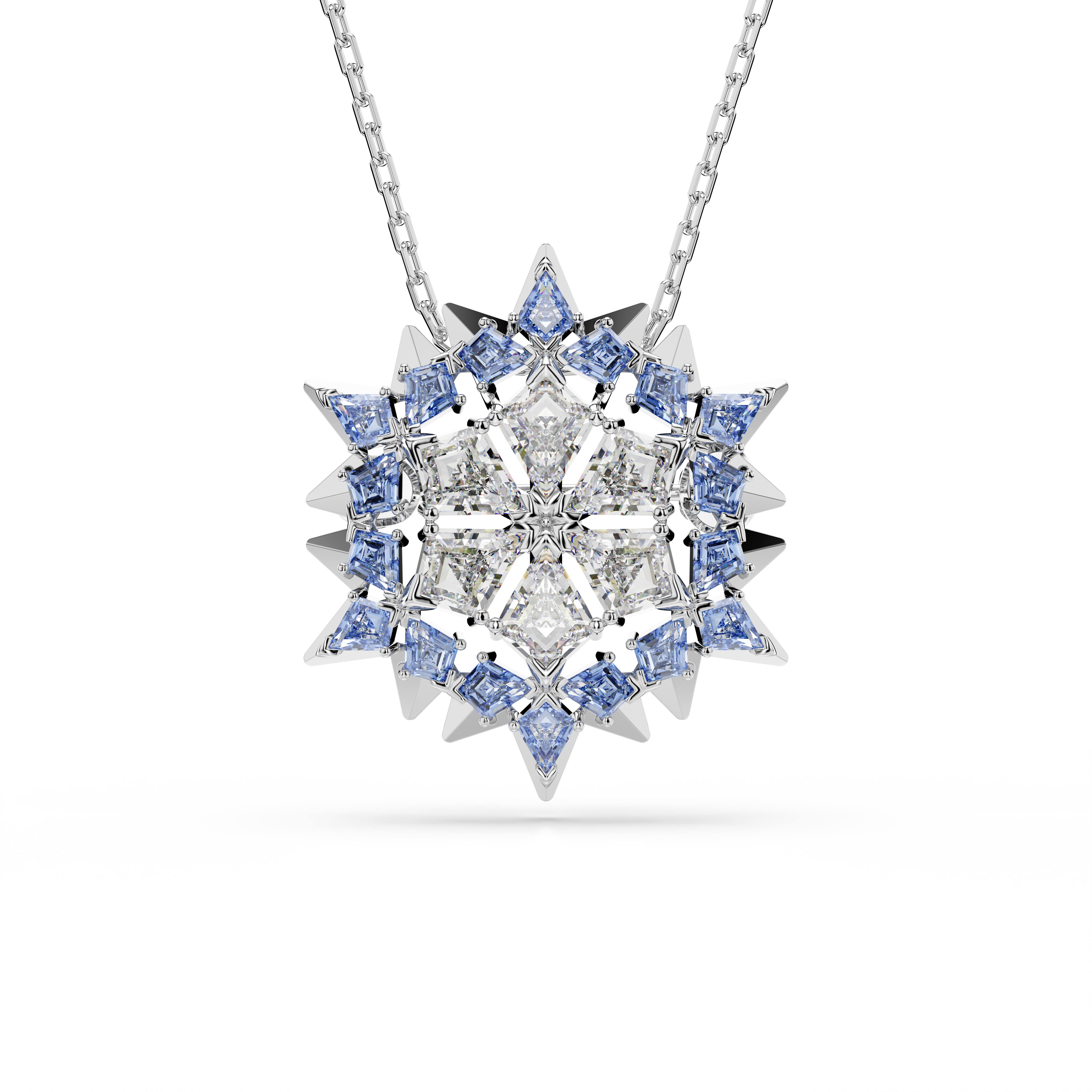 Swarovski Magic pendant and brooch, Snowflake, Blue, Rhodium plated 5737619