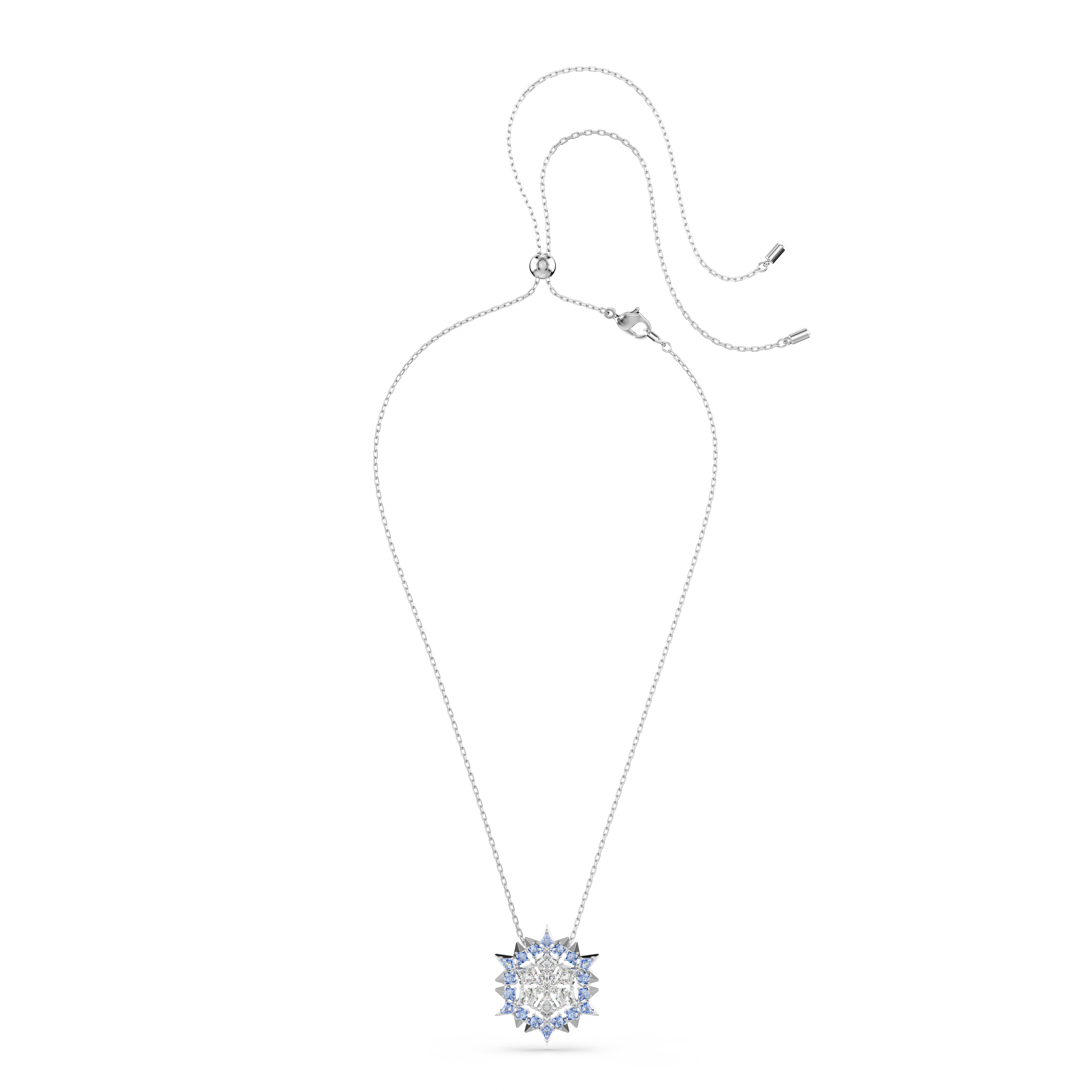 Swarovski Magic pendant and brooch, Snowflake, Blue, Rhodium plated 5737619