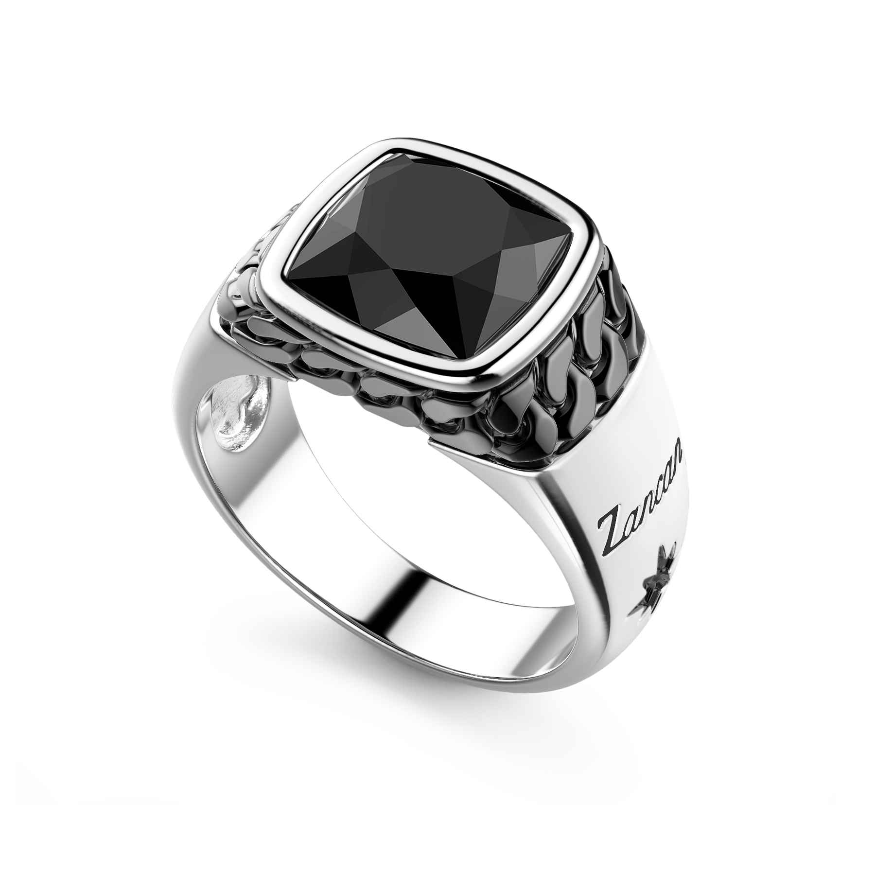 White and Black Silver Ring with Natural Onyx