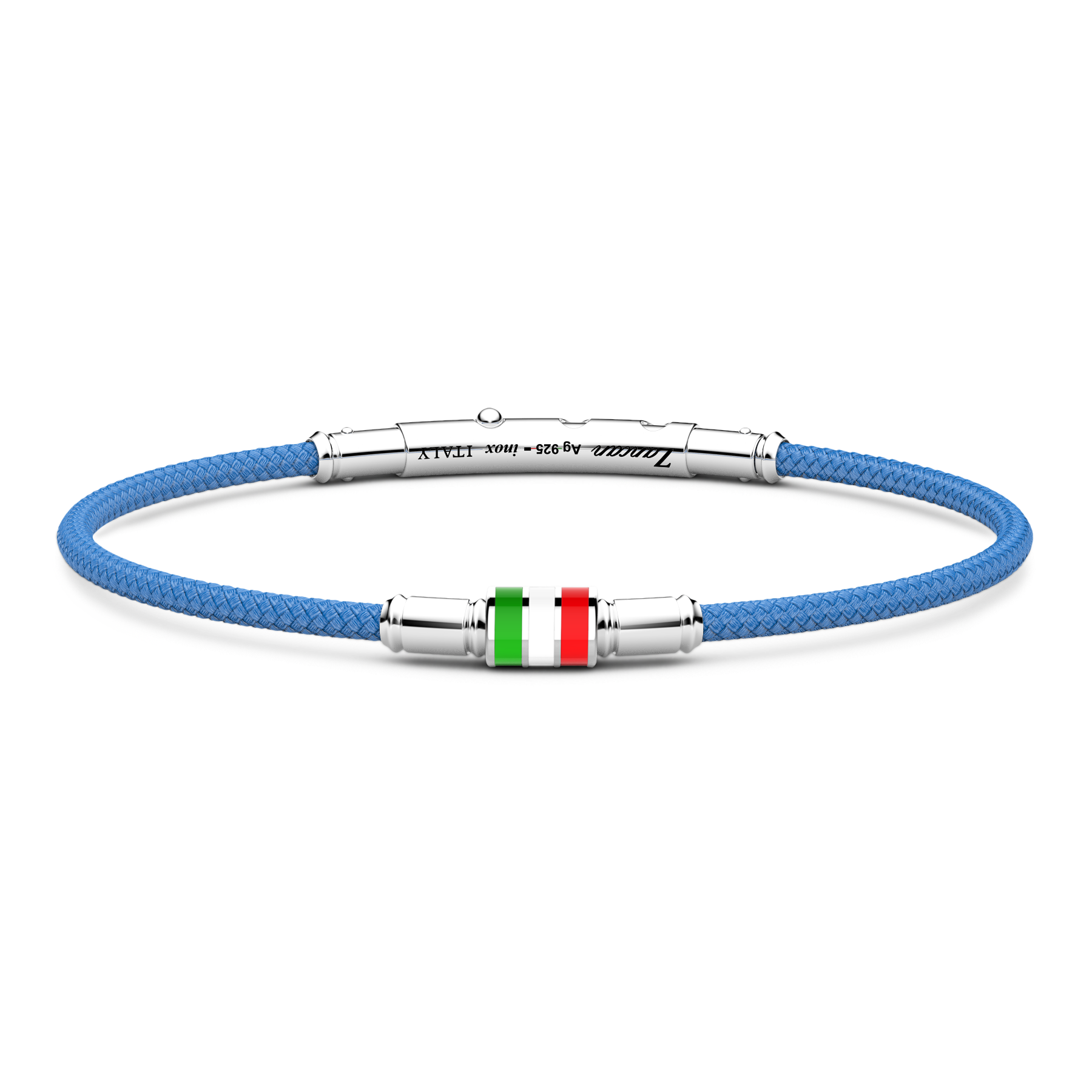 Sky Blue Kevlar Bracelet with Lacquered Silver Italian Flag