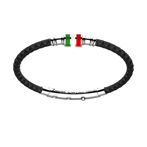 Black Silicone Bracelet with Silver Tag & Italian flag